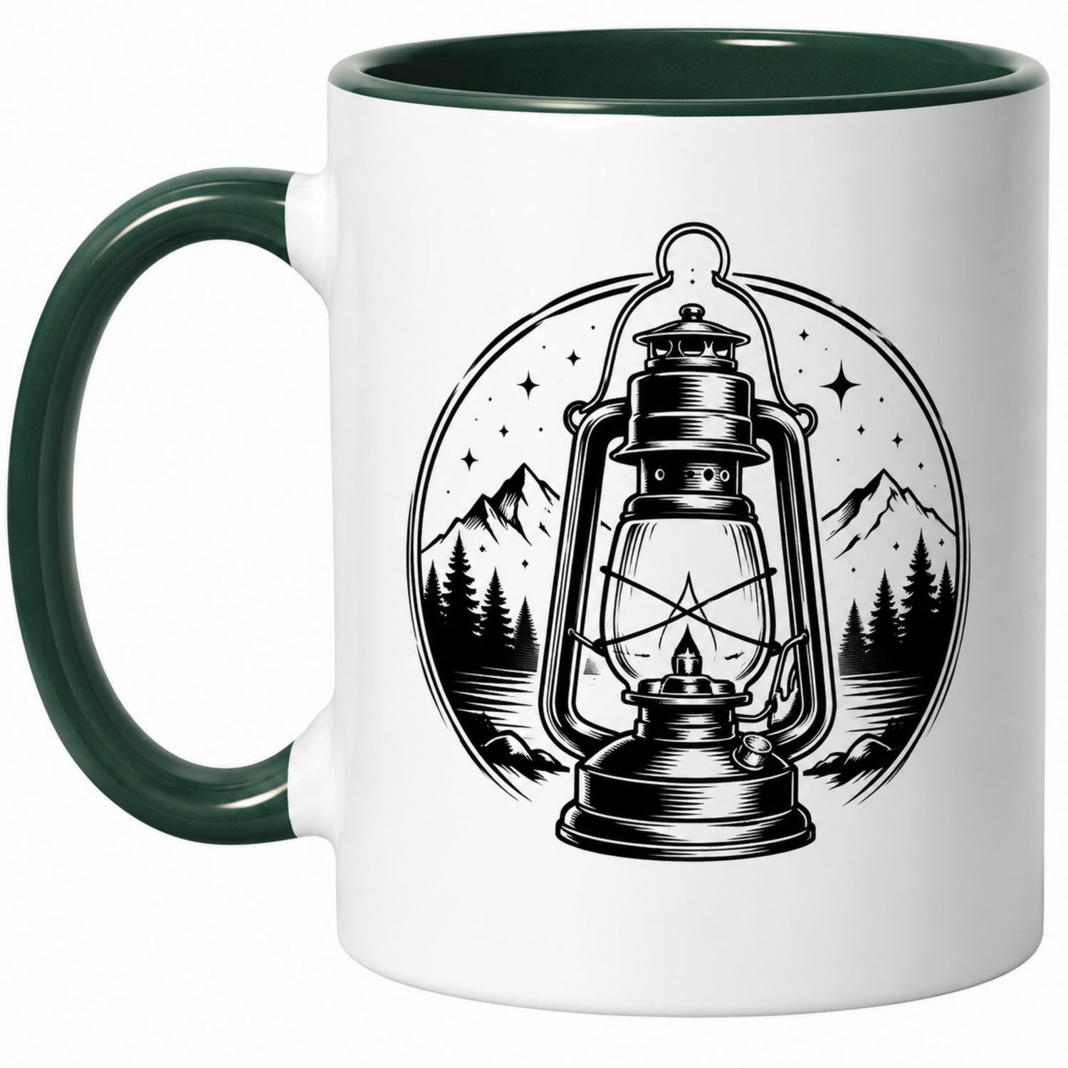 Tasse Blanc et Vert avec Design Vintage de Lanterne