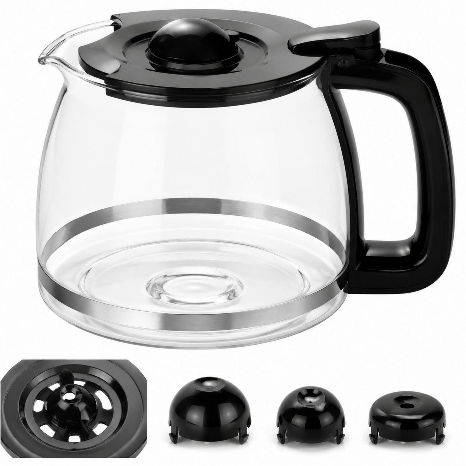 Carafe en verre transparent avec couvercle noir 1500 ml