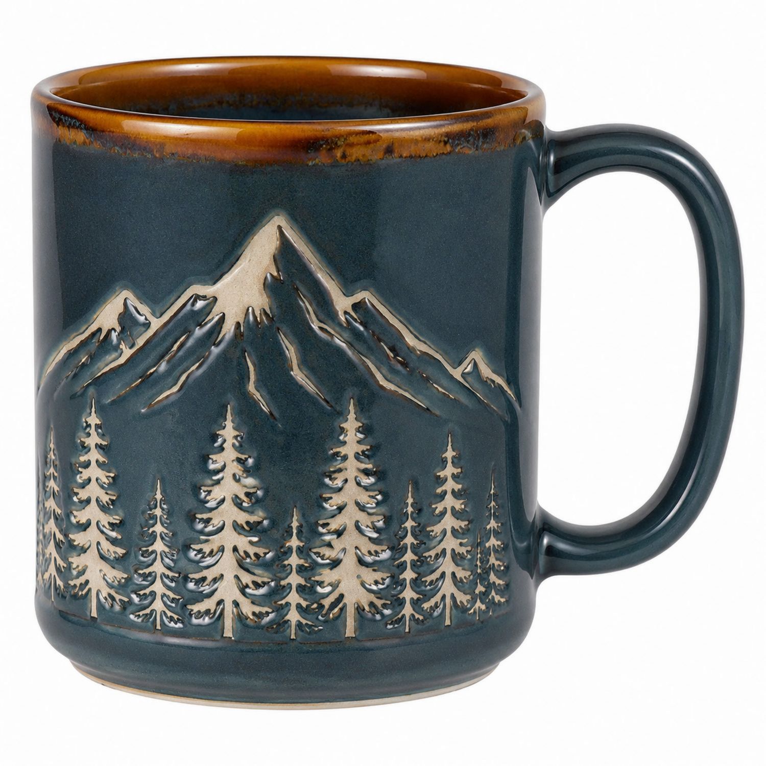 Tasse en céramique motif montagne bleu et brun 350ml