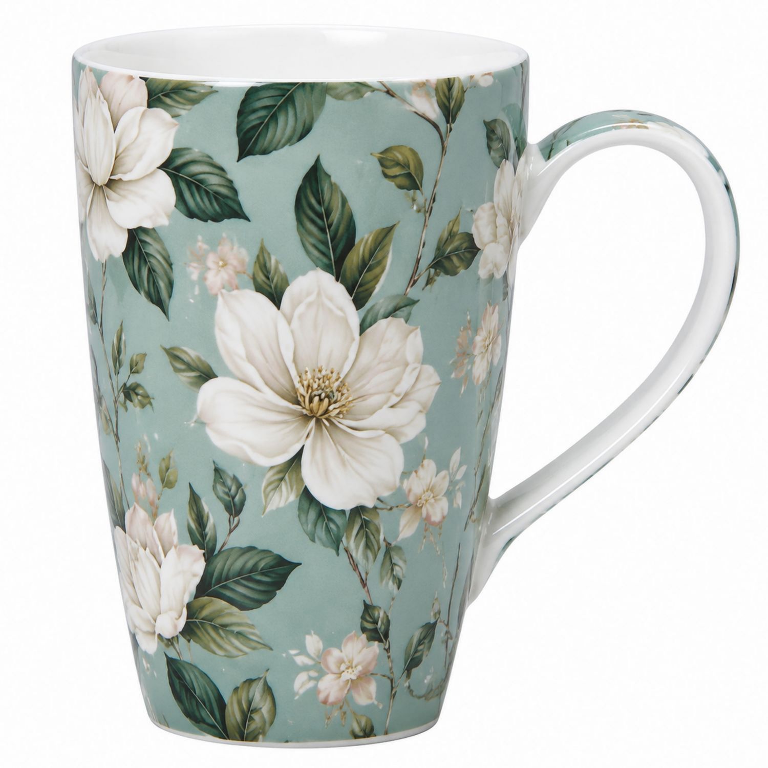 Tasse en céramique 350ml motif floral vert et blanc