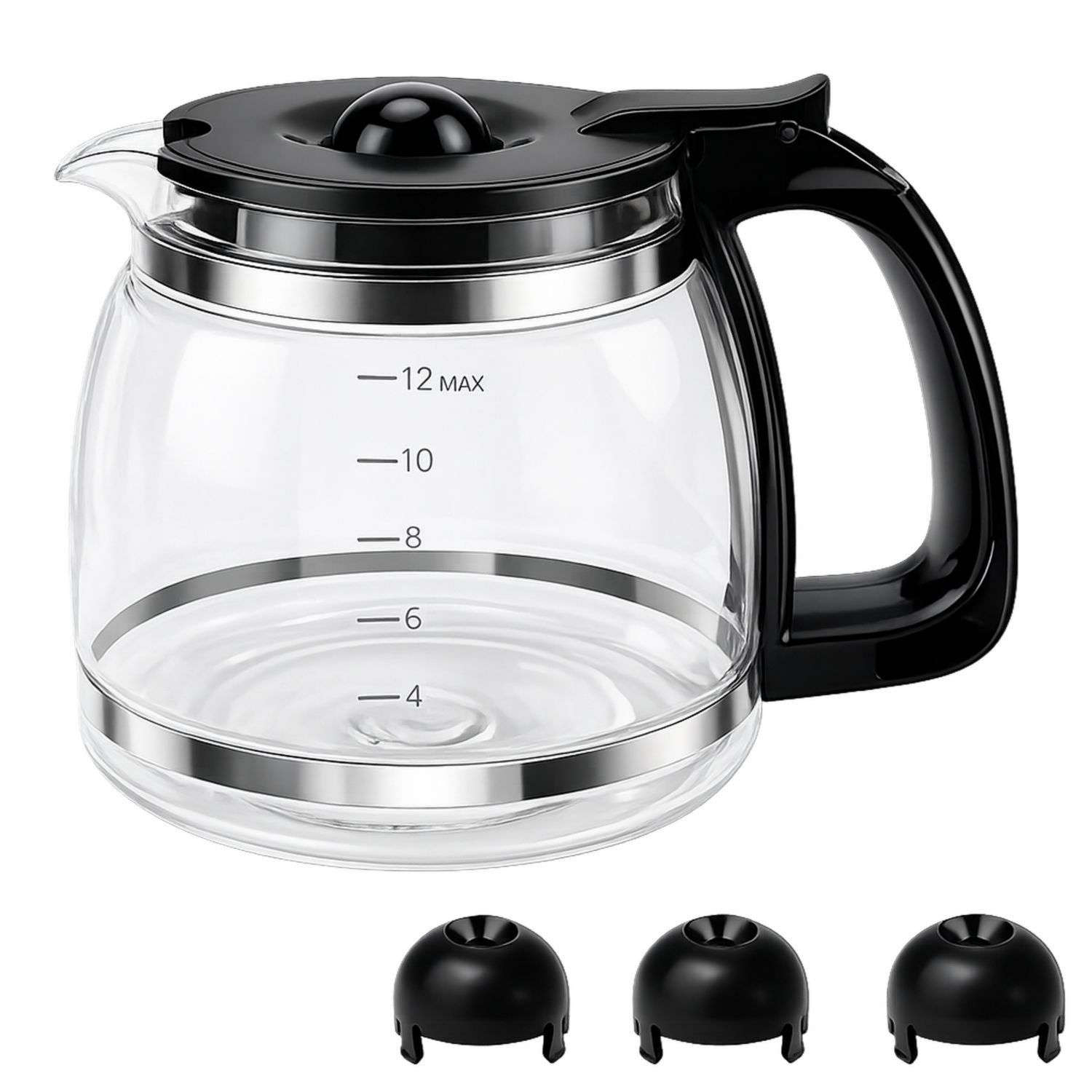 Carafe en Verre pour Cafetière 1500 ml avec Couvercle et Poignée Noire