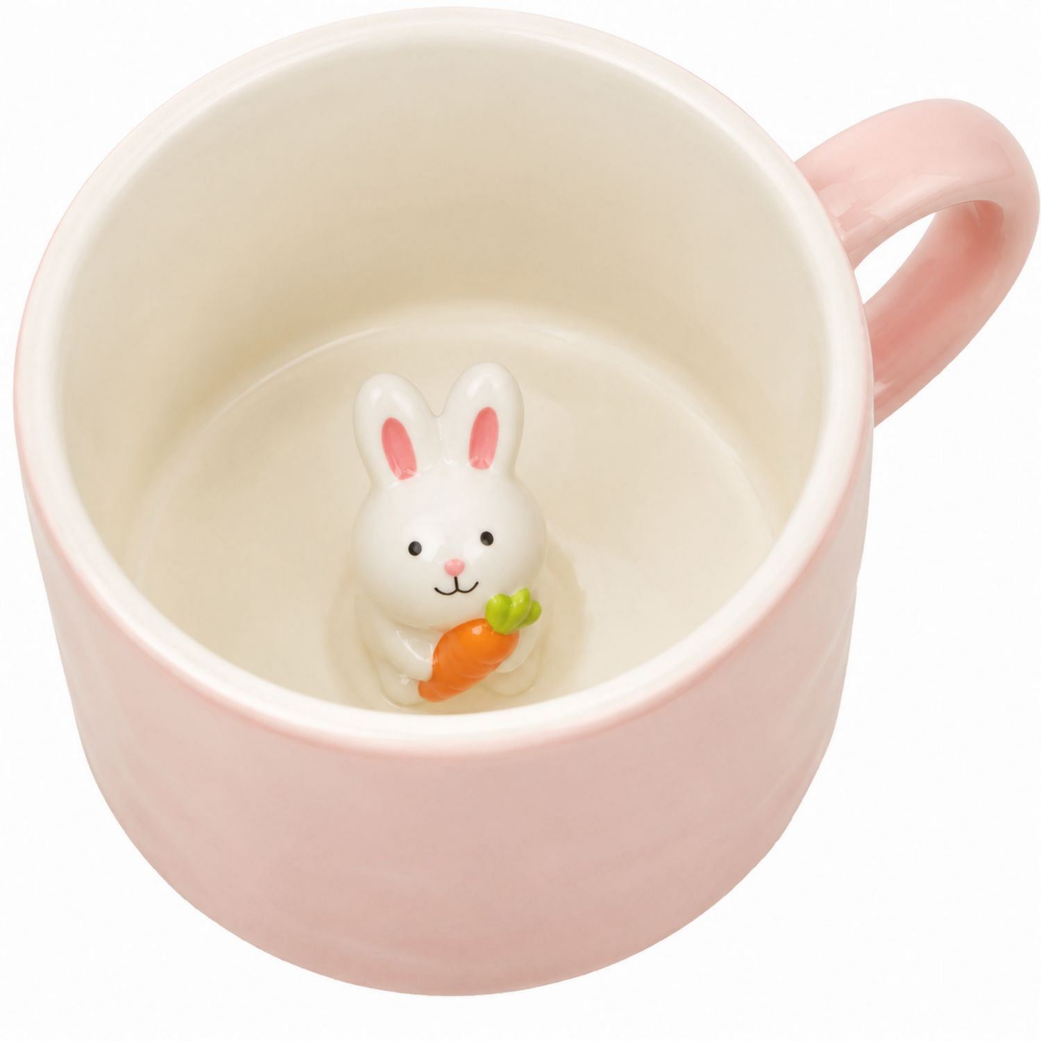 Tasse rose avec lapin et carotte en céramique