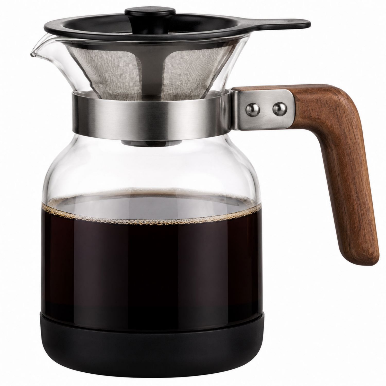 Cafetière avec filtre inox, poignée bois, corps verre 600ml