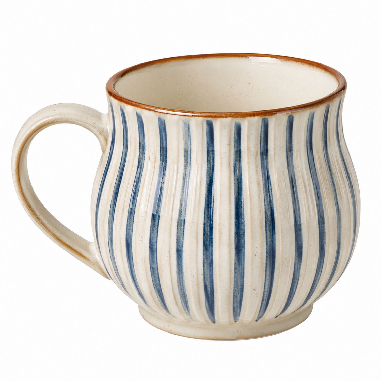 Tasse en céramique à rayures bleues avec poignée