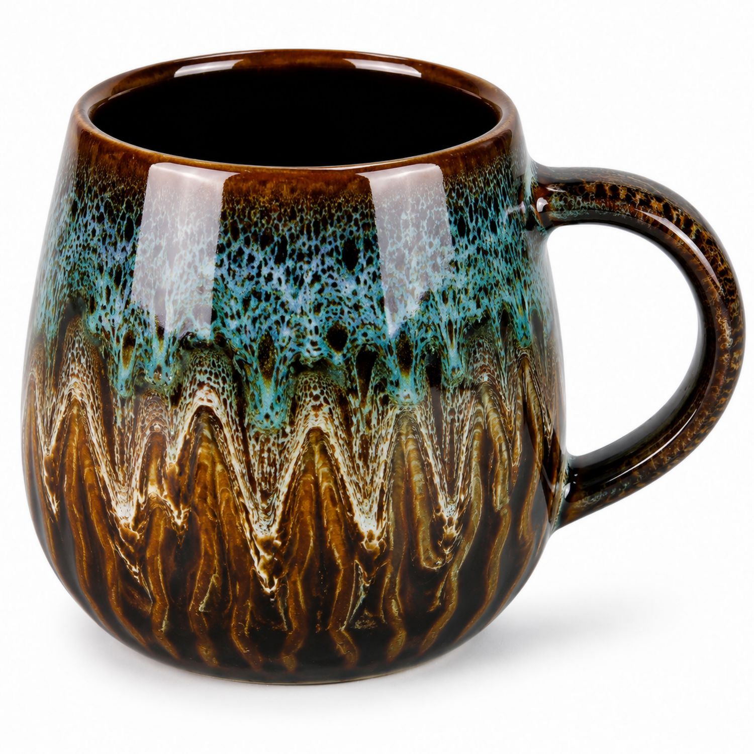 Tasse en céramique à motifs marron et bleu glacés