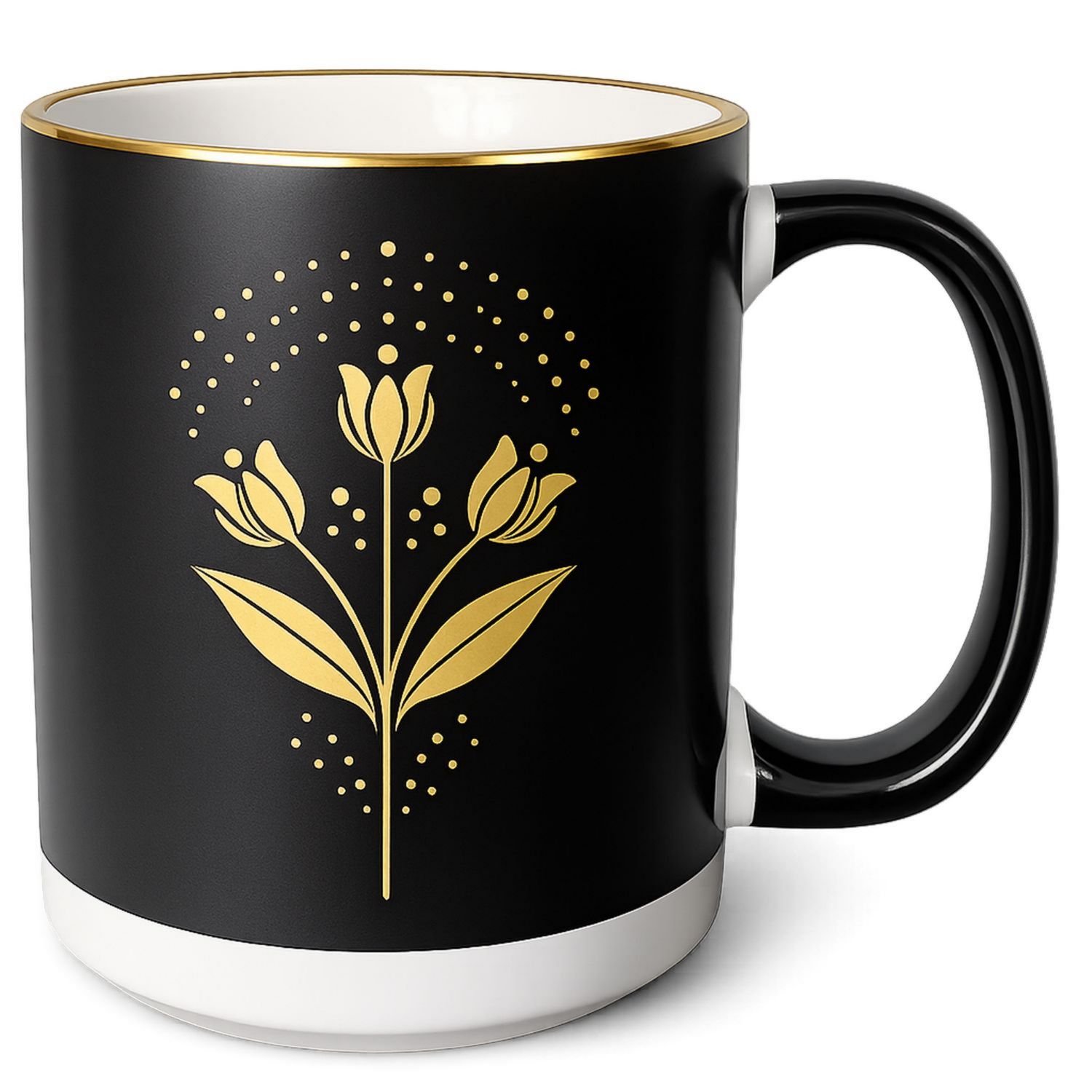 Tasse Noir et Doré Motif Fleur 350ml
