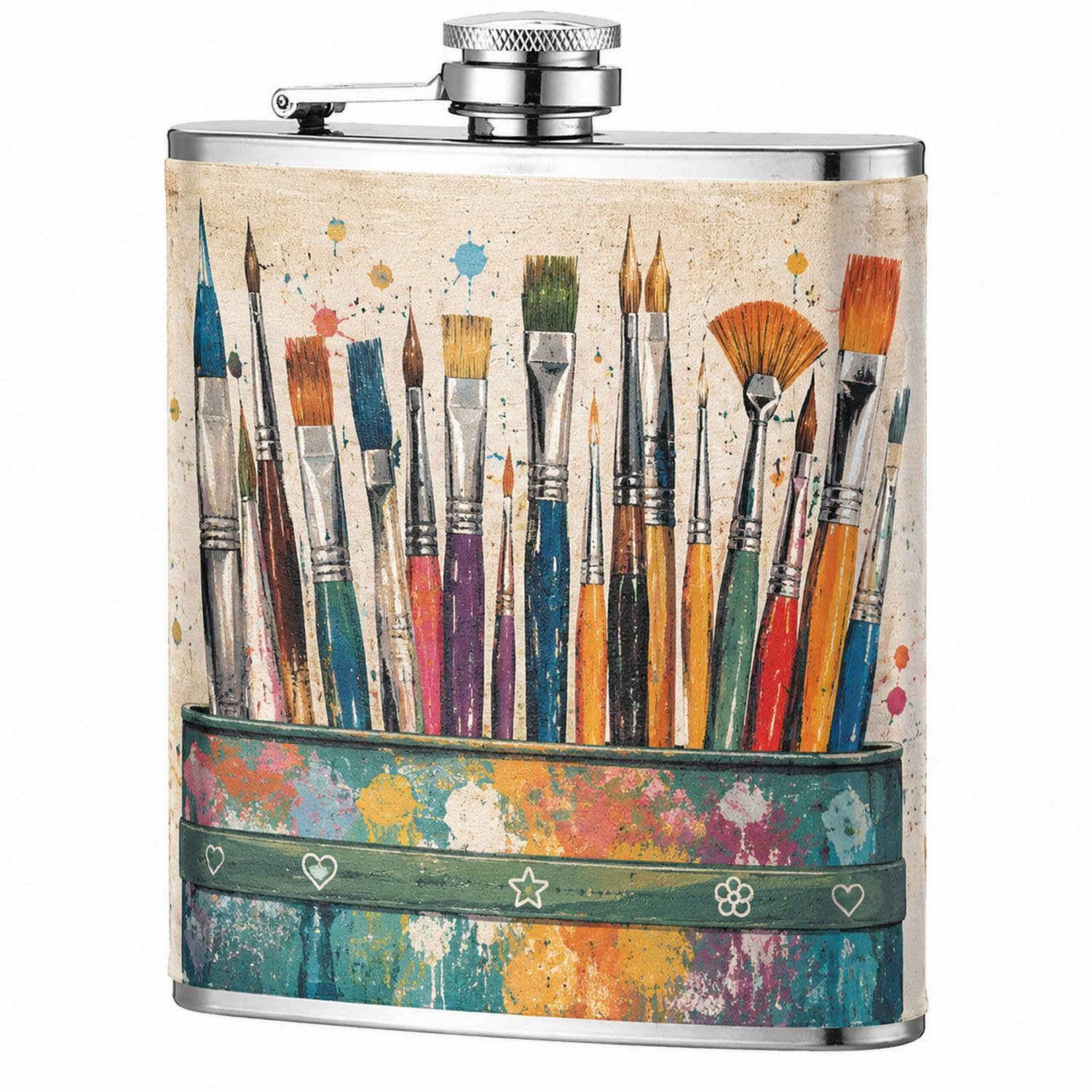 Flasque Métallique Artistique 240ml - Design Pinceaux Colorés