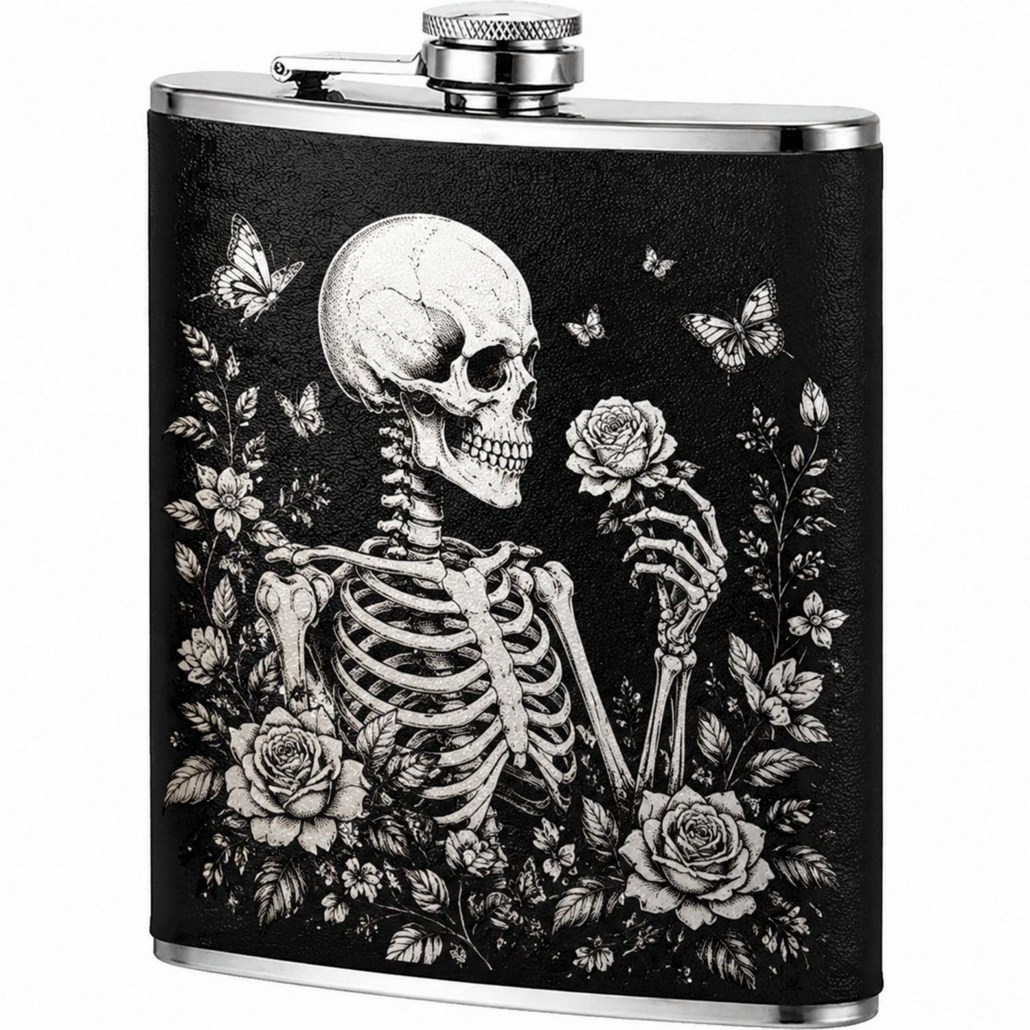 Flasque à Alcool Squelette et Roses 180ml