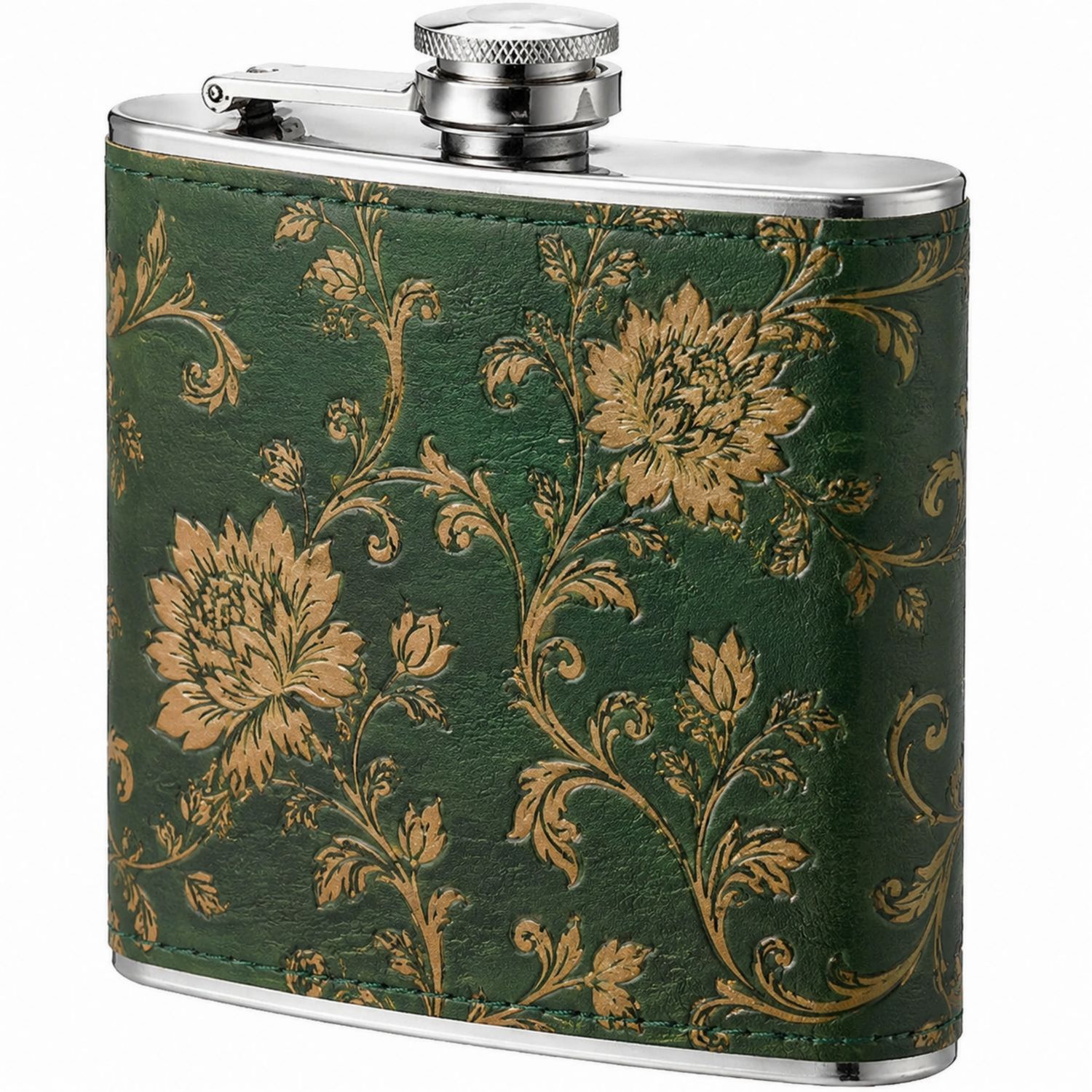 Flasque à alcool vintage 230ml vert avec motifs floraux
