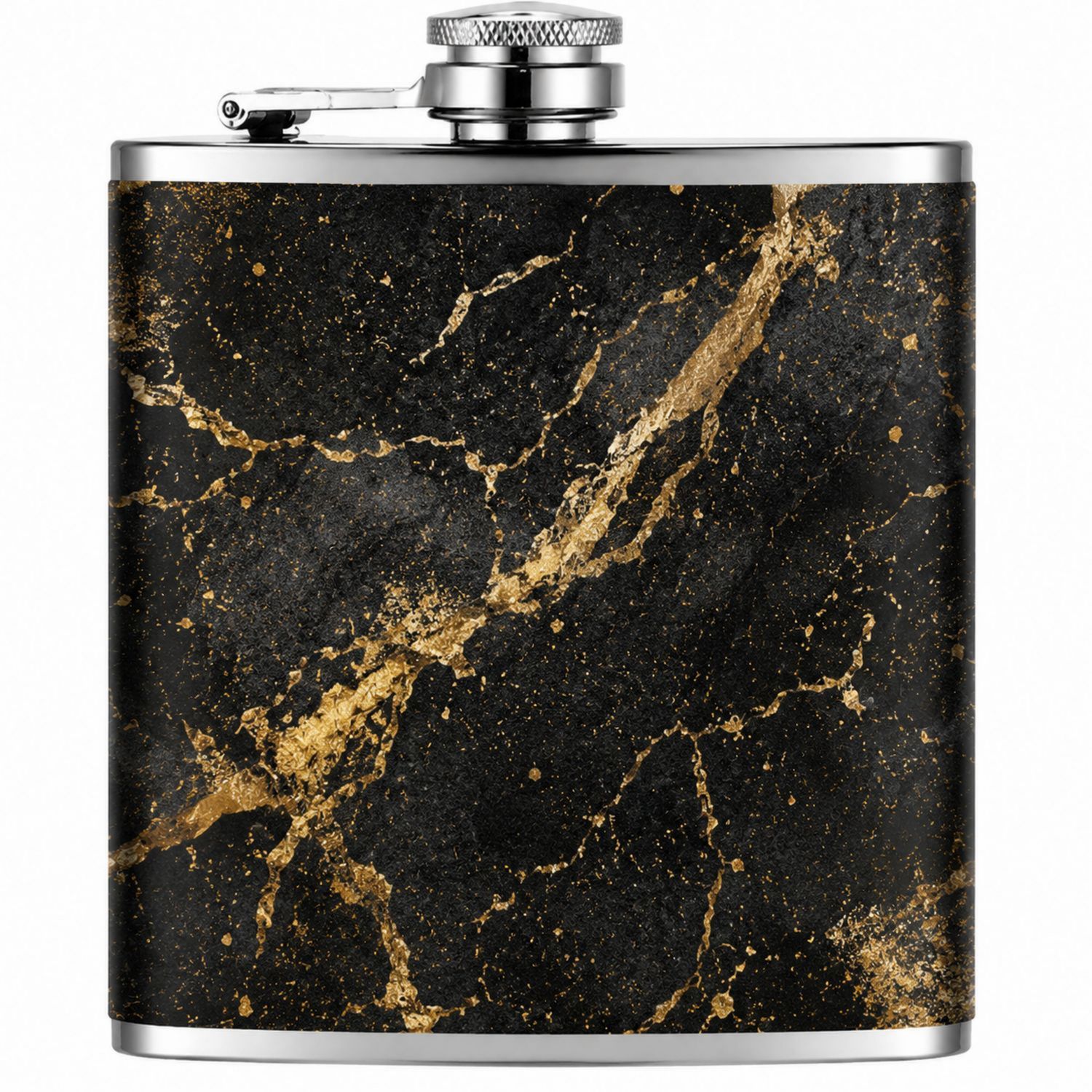 Flasque Noire et Dorée 200ml avec Motif Marbré