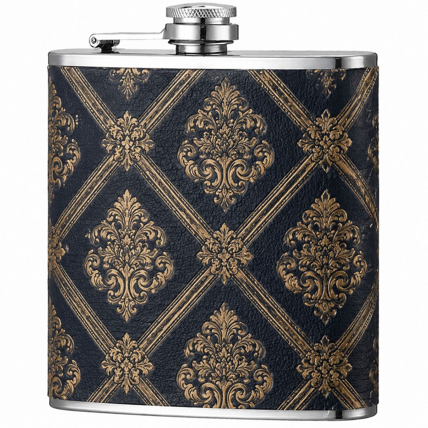 Flasque Baroque Élégante en Acier Inoxydable Noir et Doré