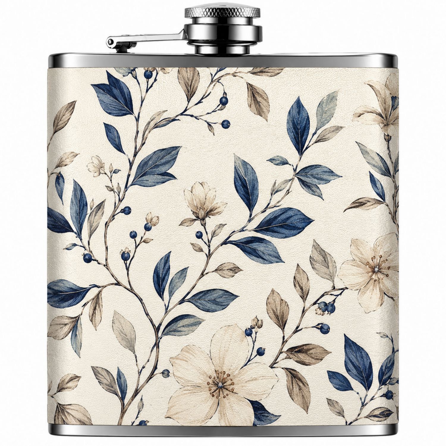 Flasque à alcool motif floral bleu 240ml