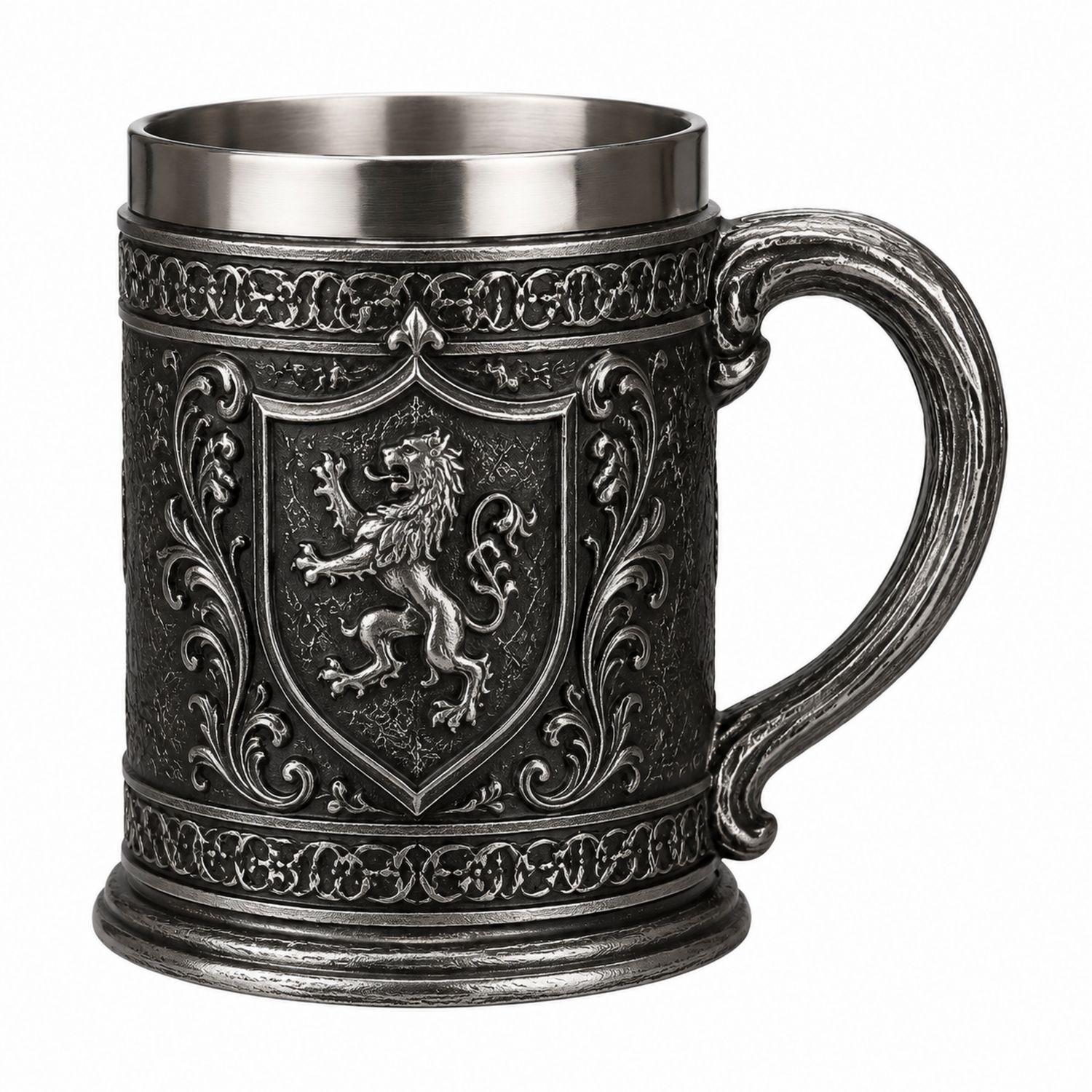 Chope Médiévale Lion en Relief 500ml Argent