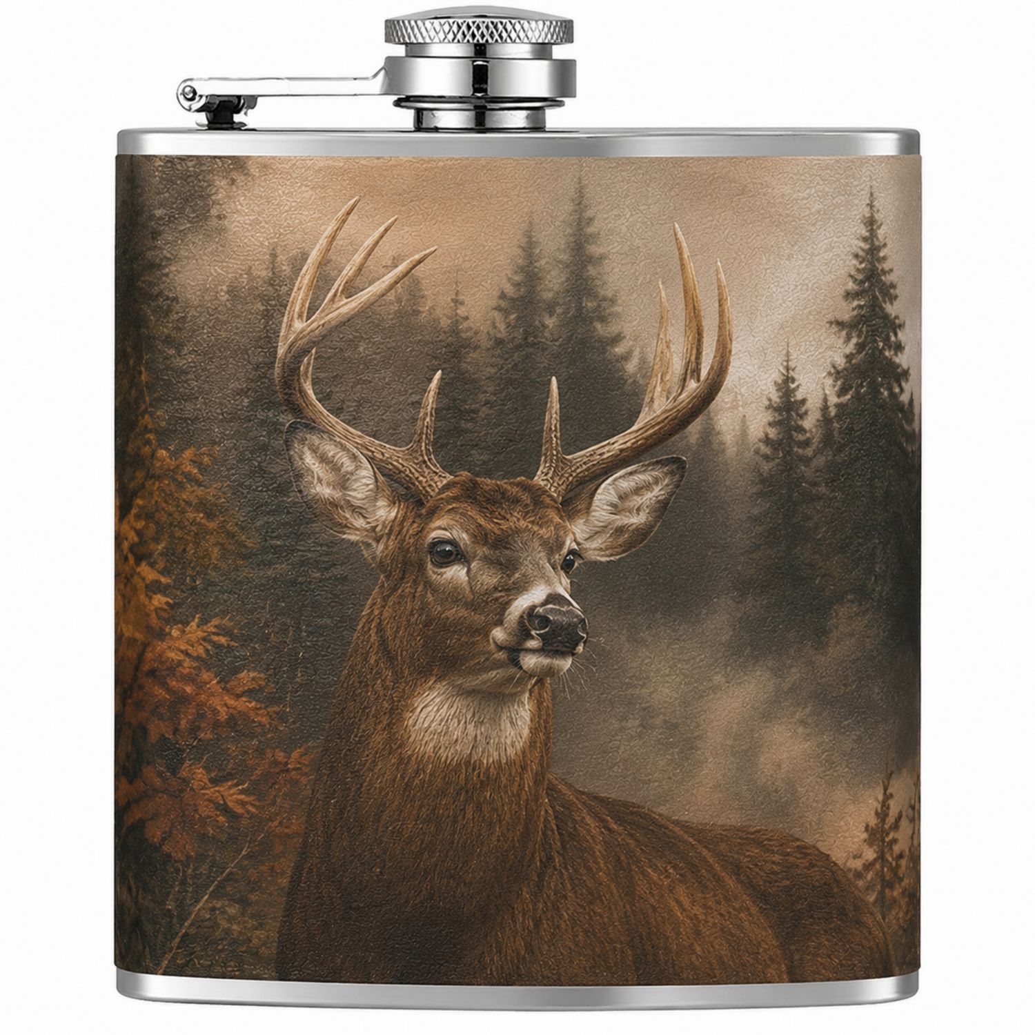 Flasque à alcool en acier inoxydable motif cerf 227 ml
