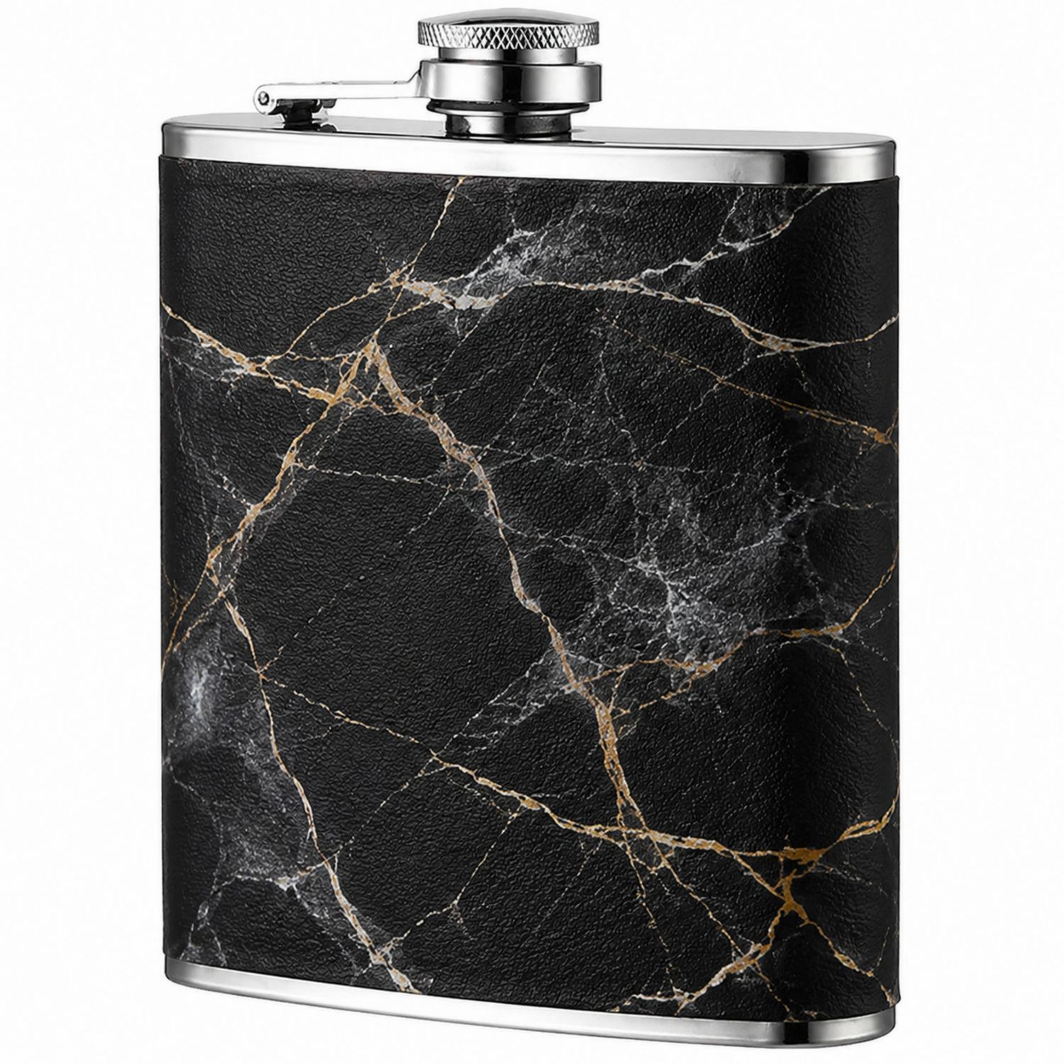 Flasque en Acier Inoxydable Motif Marbre 240ml Noir