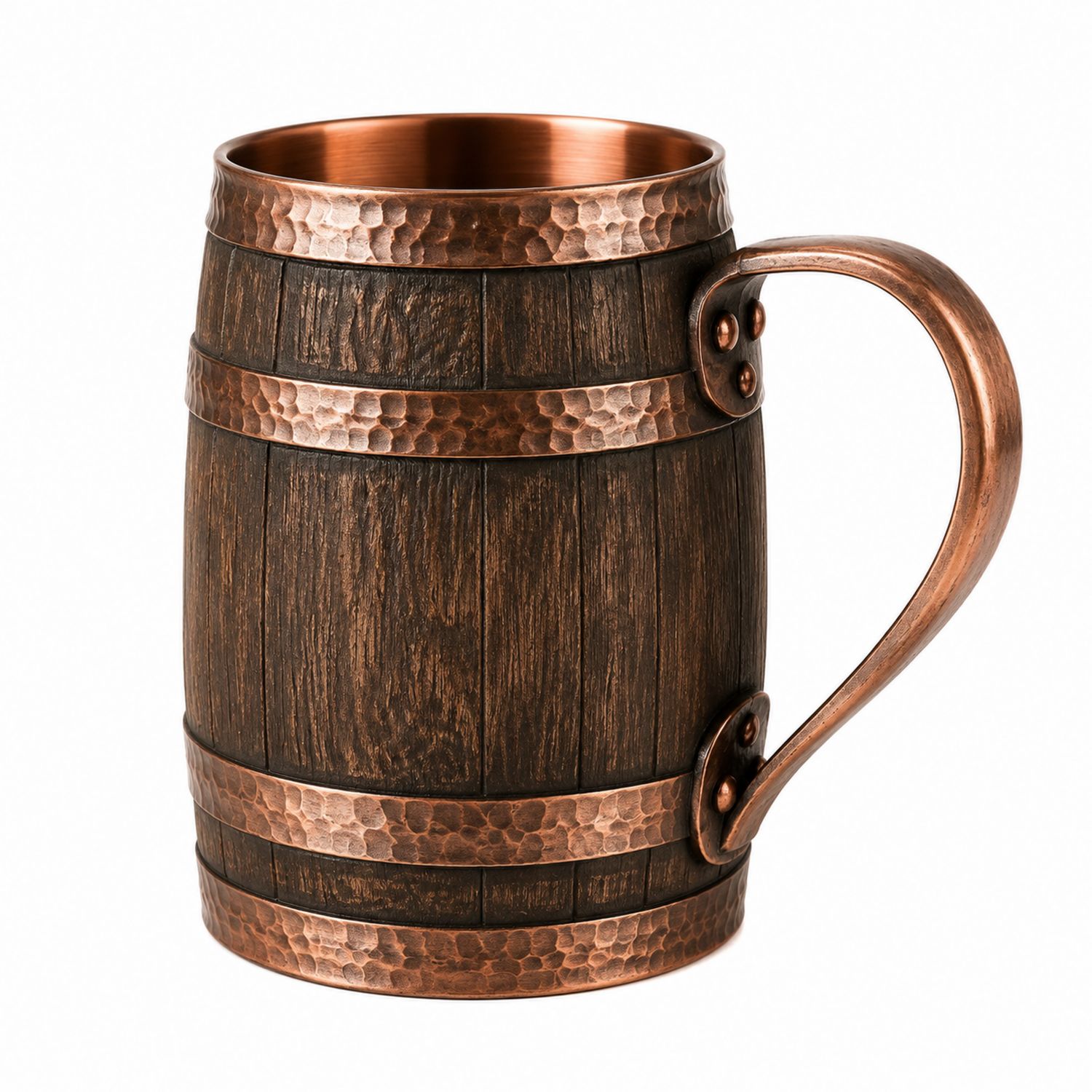 Chope à bière tonneau 500 ml en marron et cuivre
