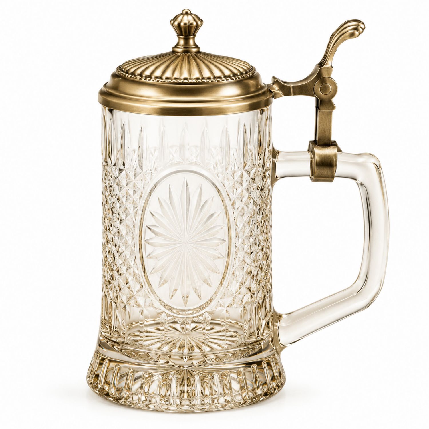 Chope en Verre Transparent avec Couvercle en Laiton Doré, 500ml