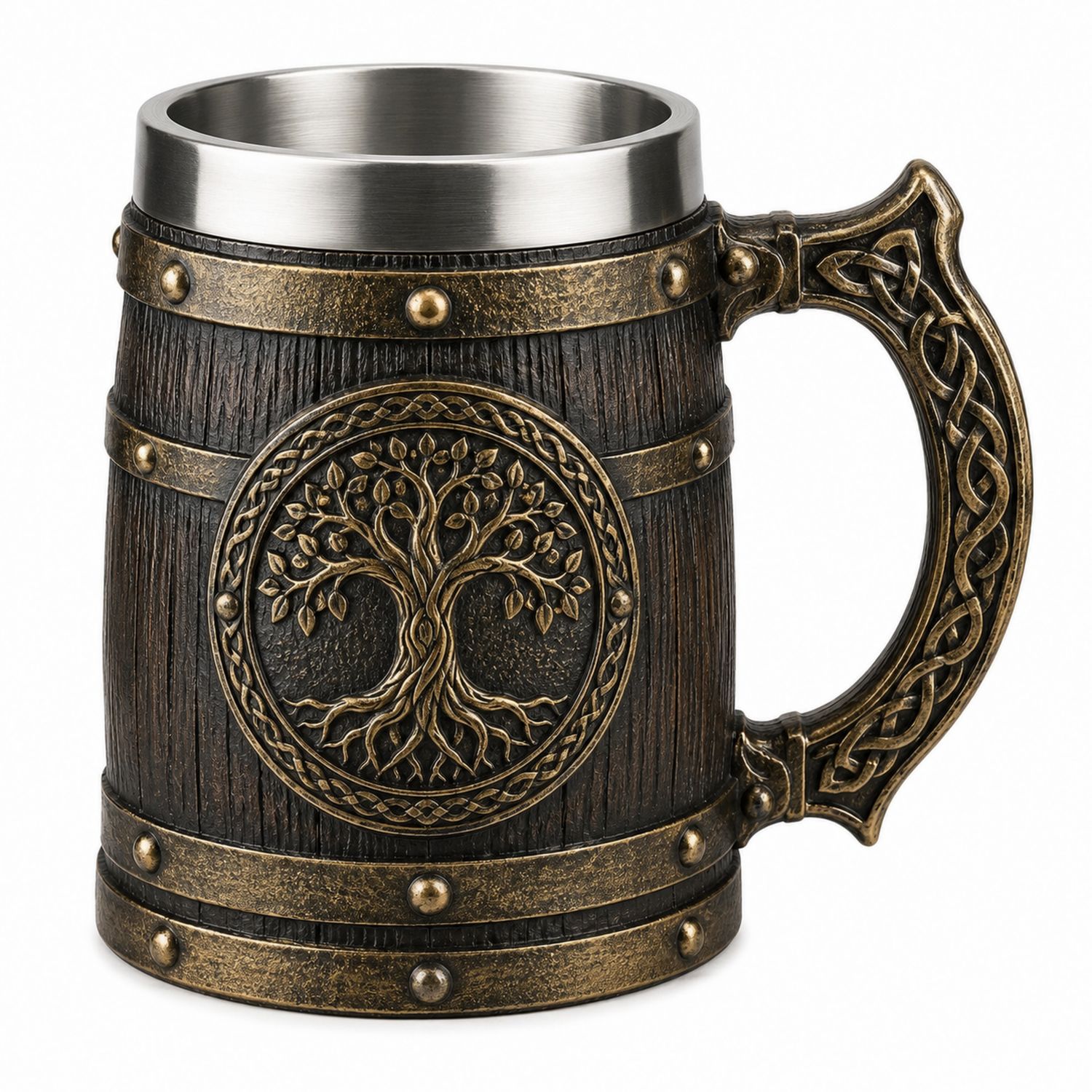 Chope Viking en Résine et Acier Inoxydable avec Motif Arbre de Vie
