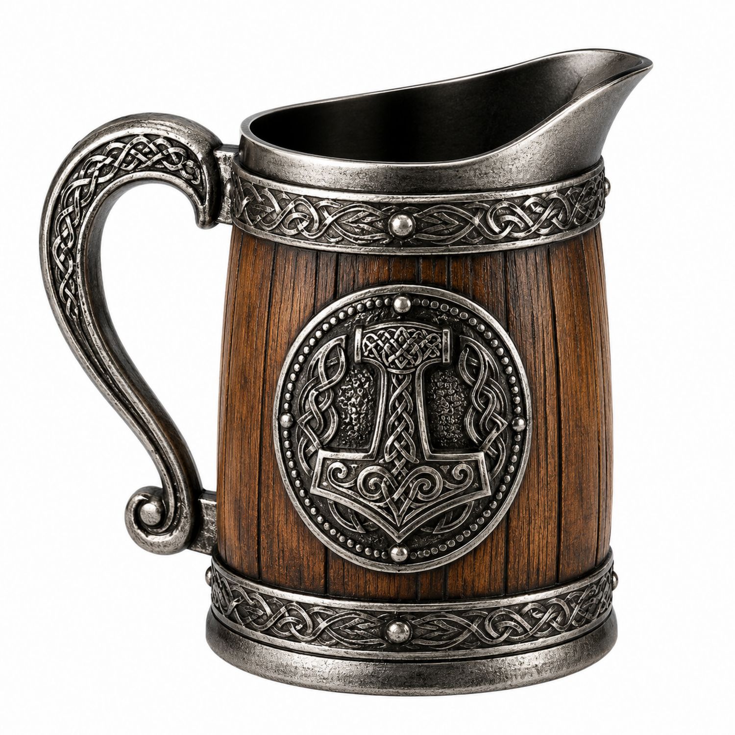 Chope Viking en Bois et Métal avec Marteau de Thor