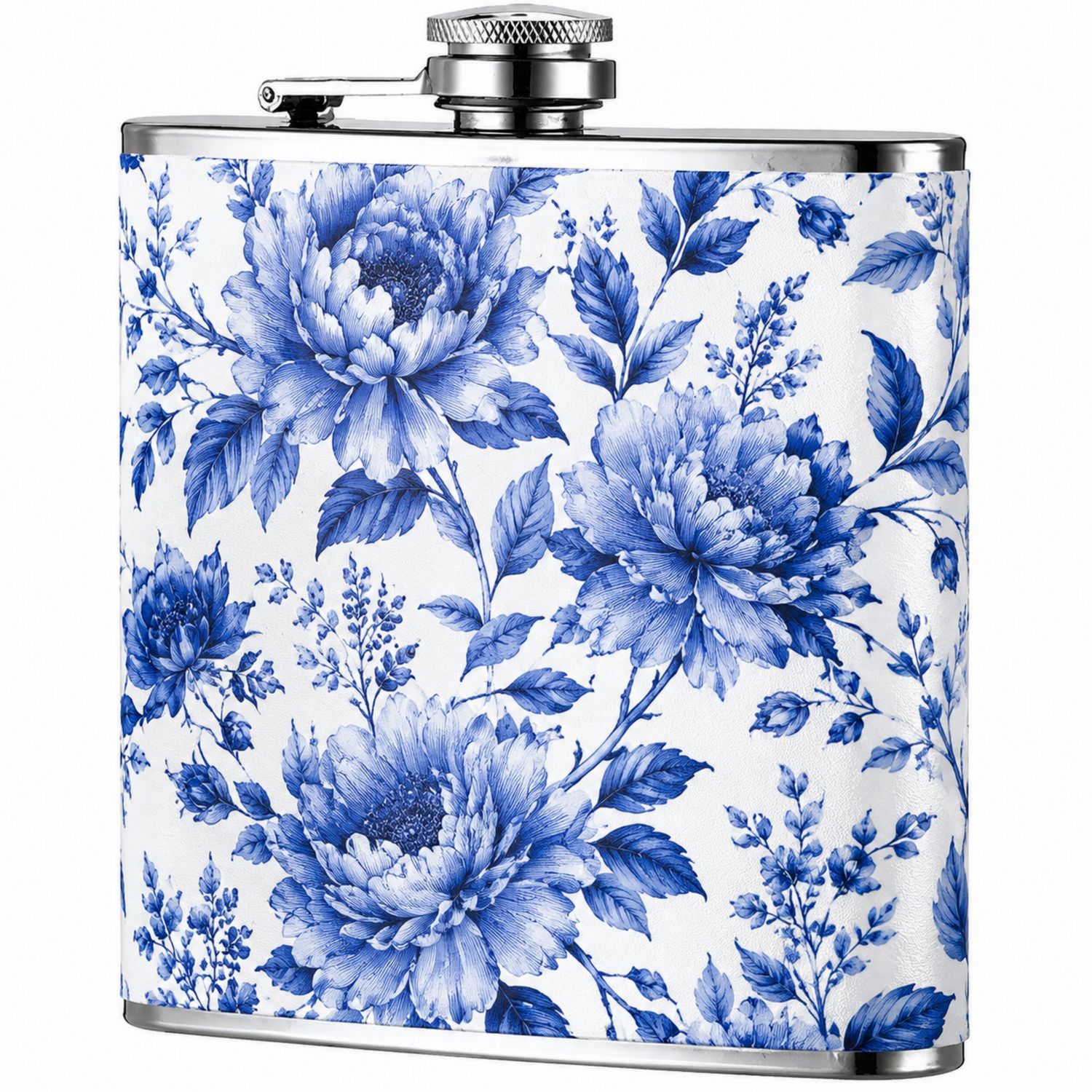 Flasque Artistique Fleurie Bleu et Blanc 235ml