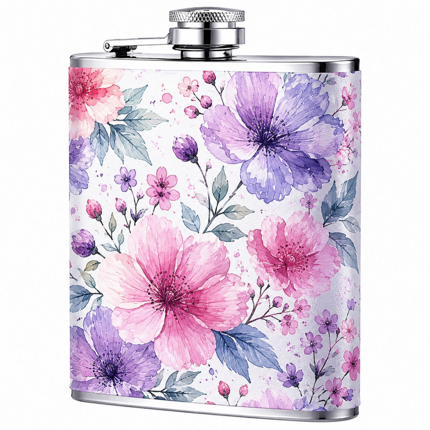 Flasque à Alcool avec Motif Floral Rose et Violet