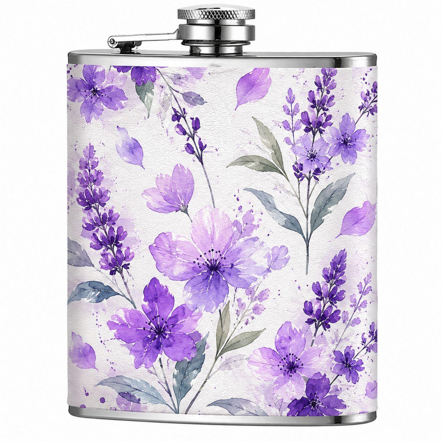 Flasque en Acier Inoxydable avec Motif Floral Violet 200ml