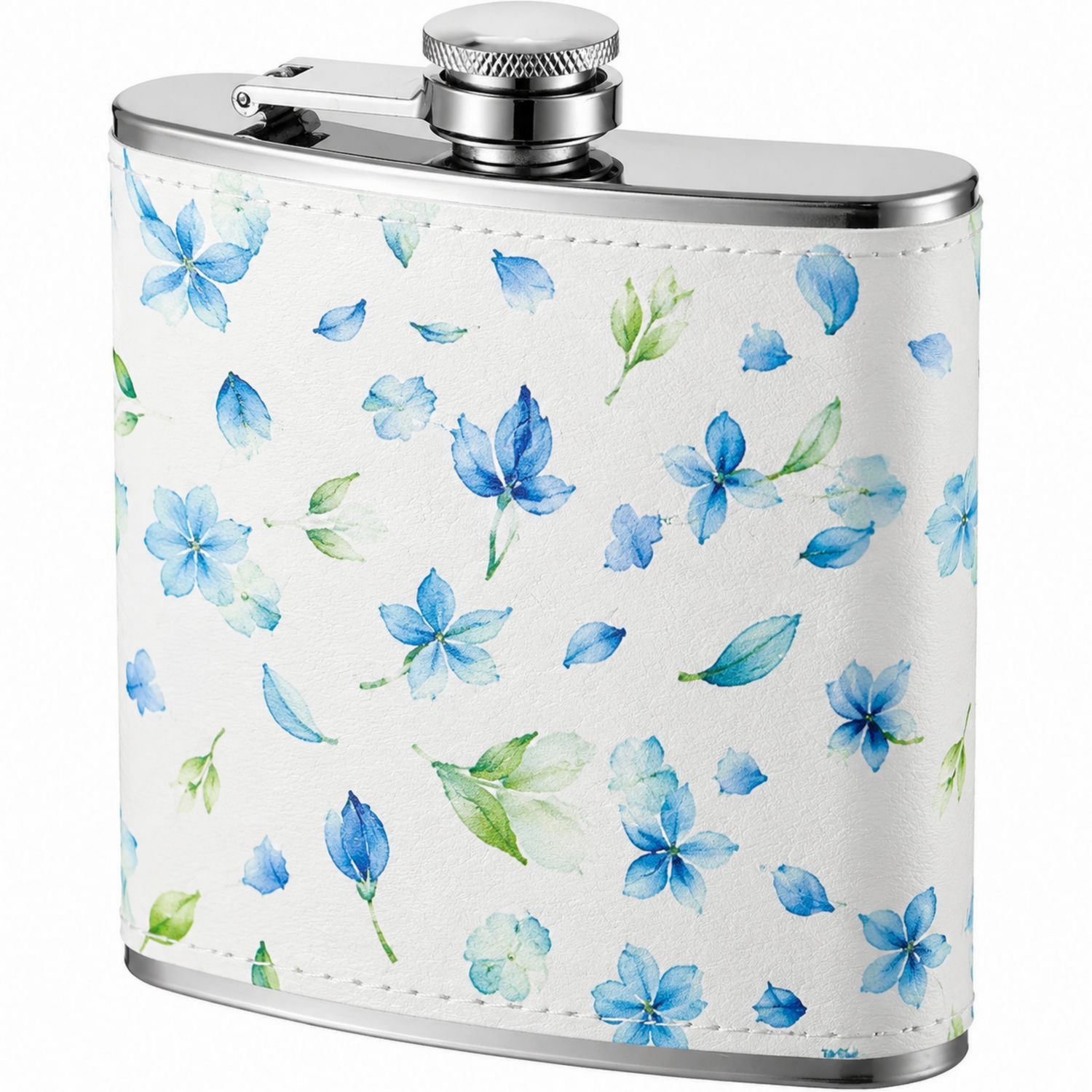 Flasque en Acier Inoxydable avec Motif Floral Bleu 236ml