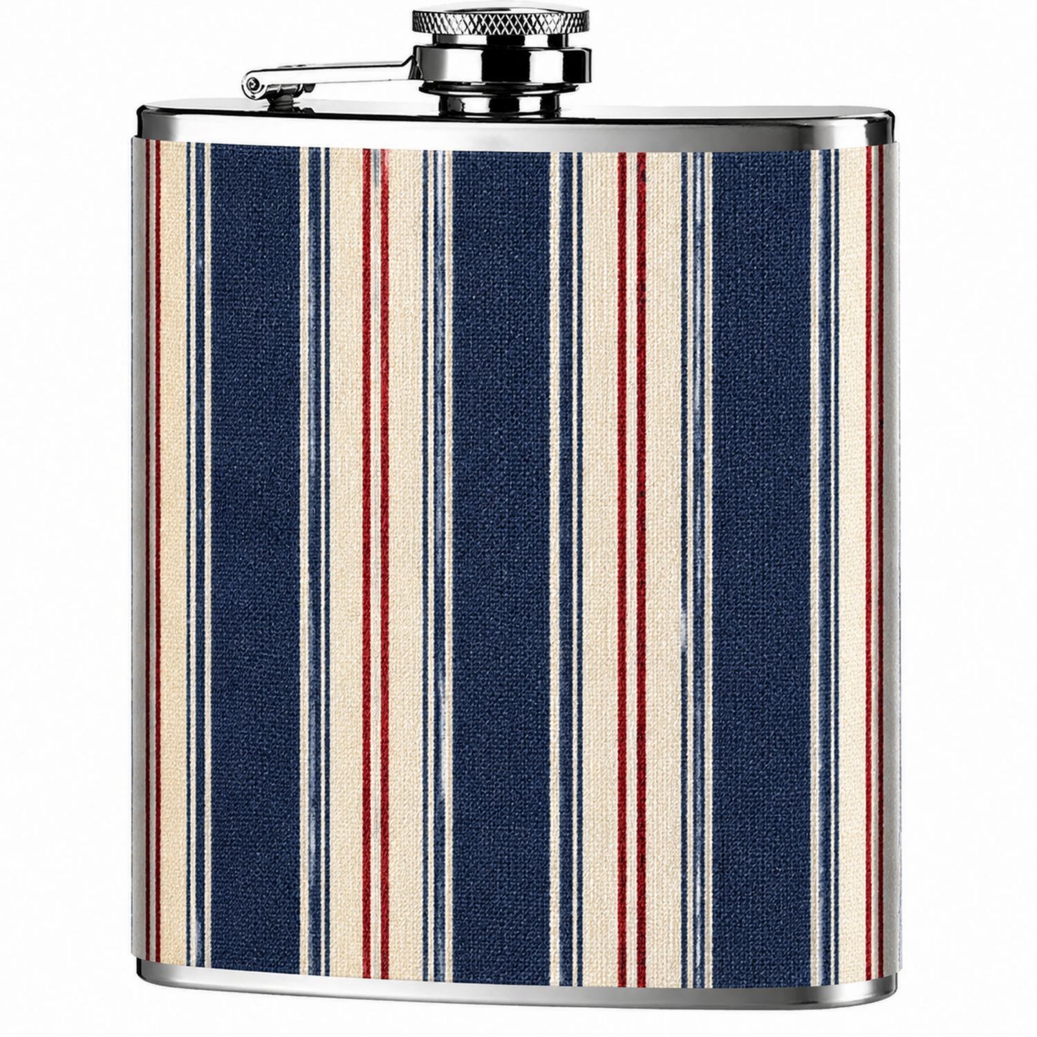 Flasque à alcool rayée bleu/rouge 200 ml anti-fuite