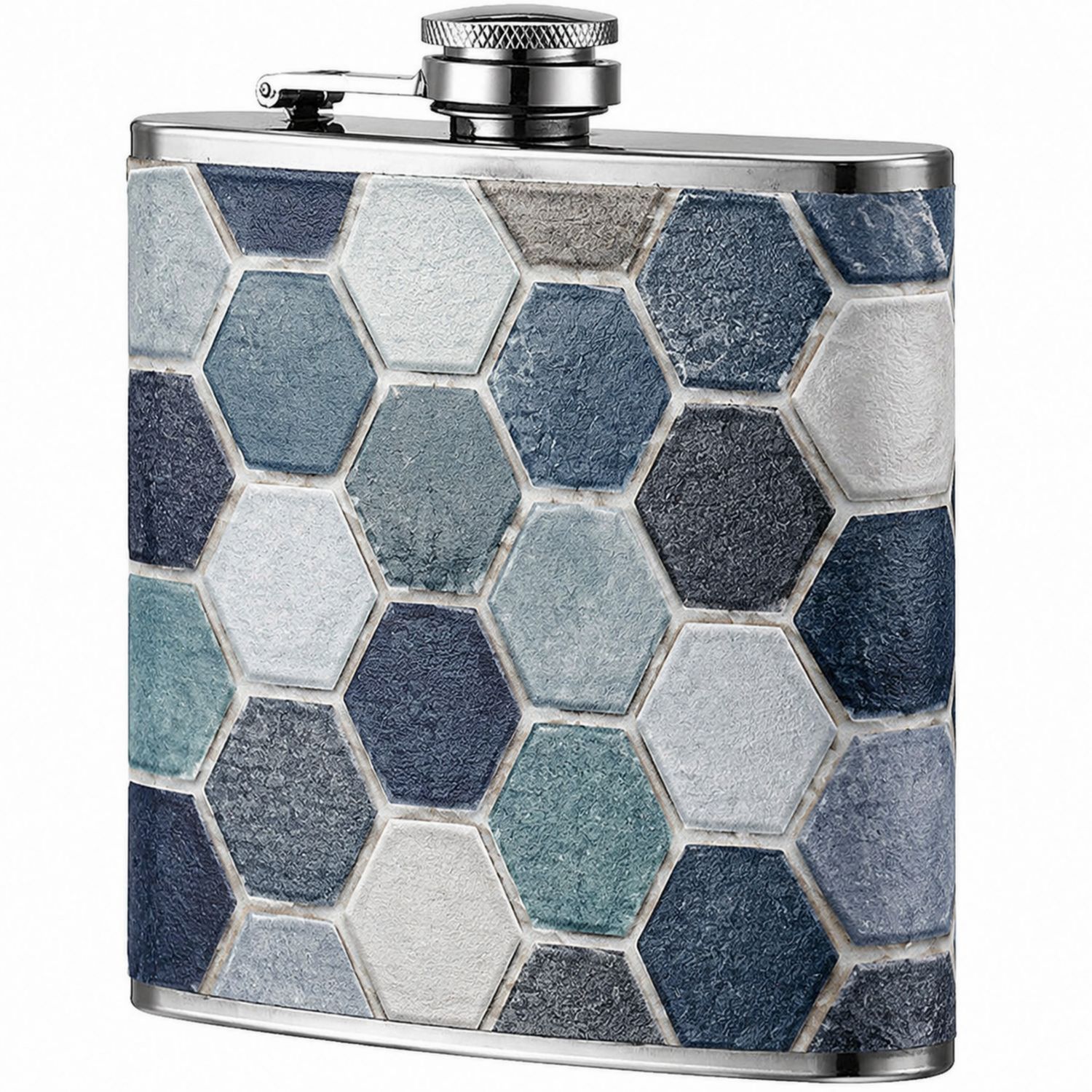 Flasque Inox Motifs Hexagonaux Bleu-Gris 200ml