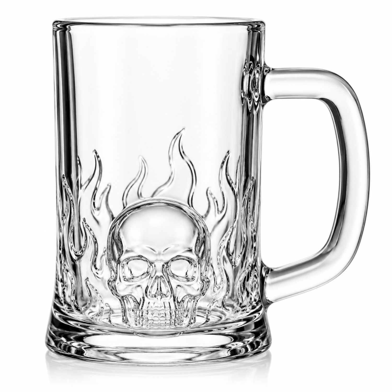 Chope en verre avec crâne et flammes 500ml