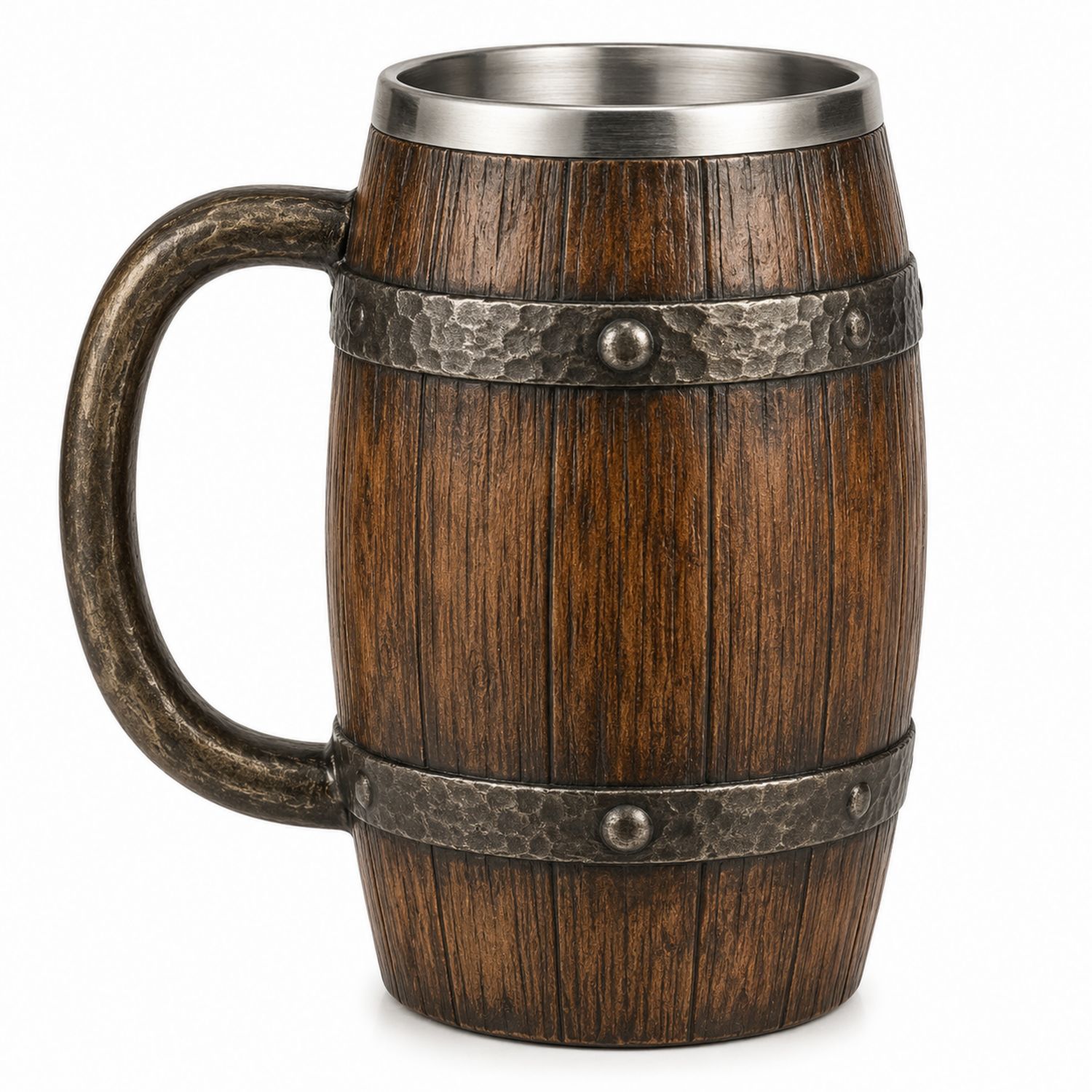 Chope en Acier Inoxydable Effet Fût en Bois 500ml