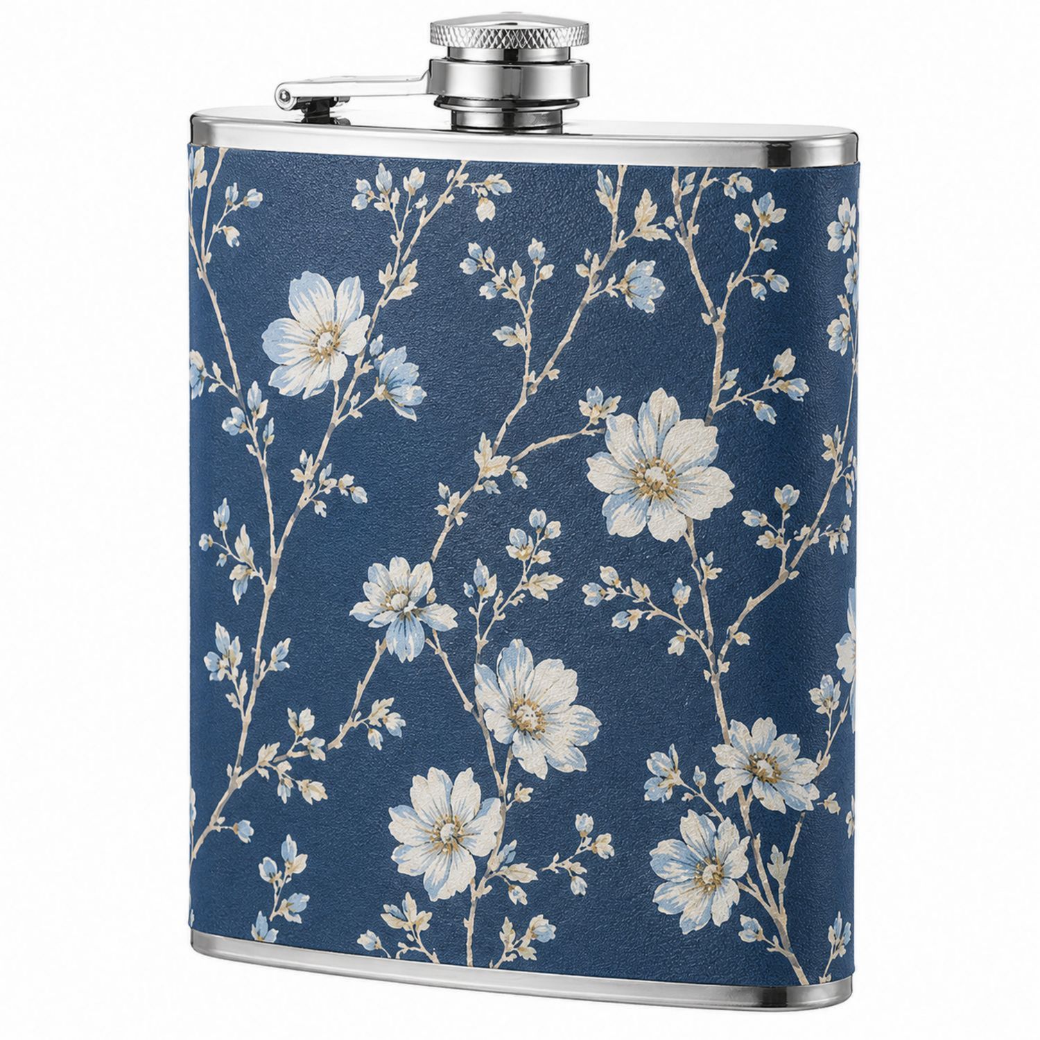 Flasque à alcool florale en bleu