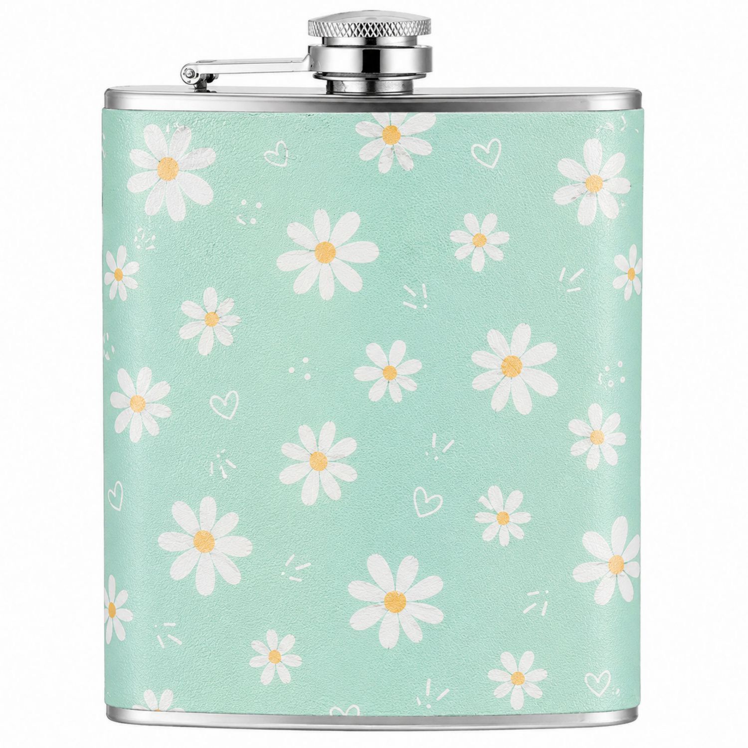 Flasque en Acier avec Motif de Marguerites - Vert Menthe 227ml