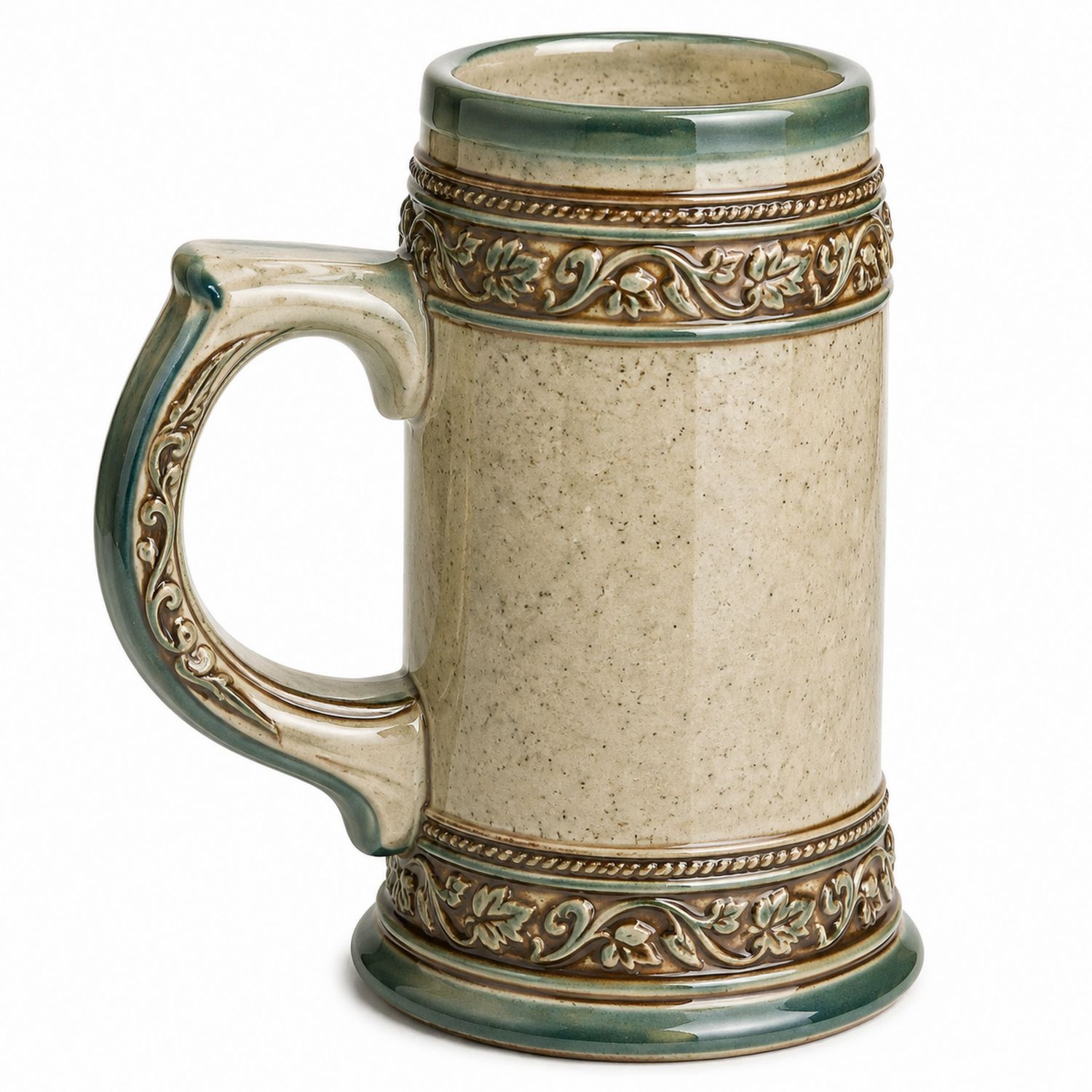 Chope décorative en céramique gravée 500ml - Crème/Vert