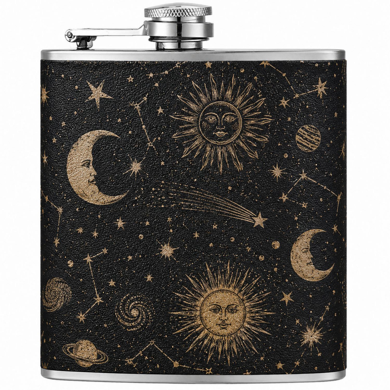 Flasque Étoiles et Lune Noir et Or 230ml