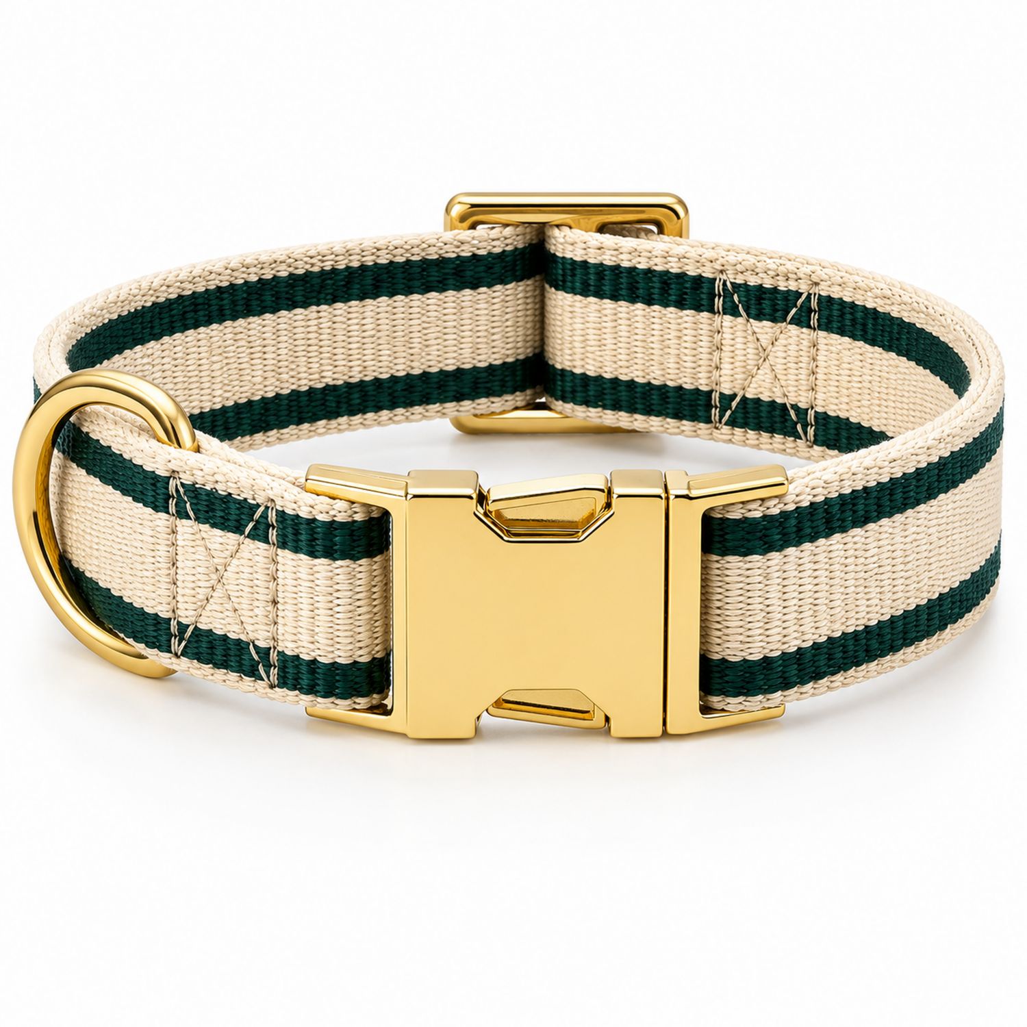 Collare Regolabile per Cani Beige e Verde con Fibbia Dorata