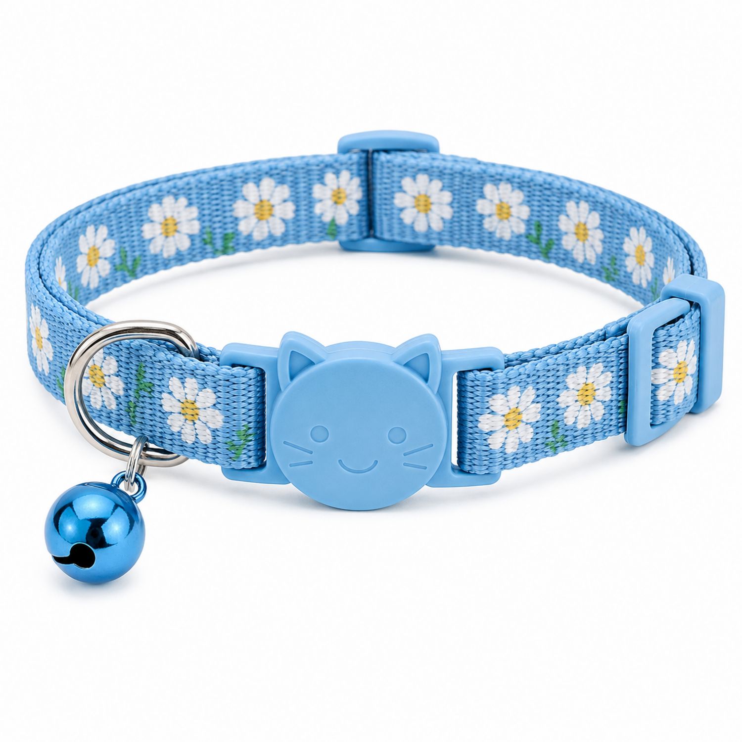 Collare per Gatti Blu con Fiori e Campanella
