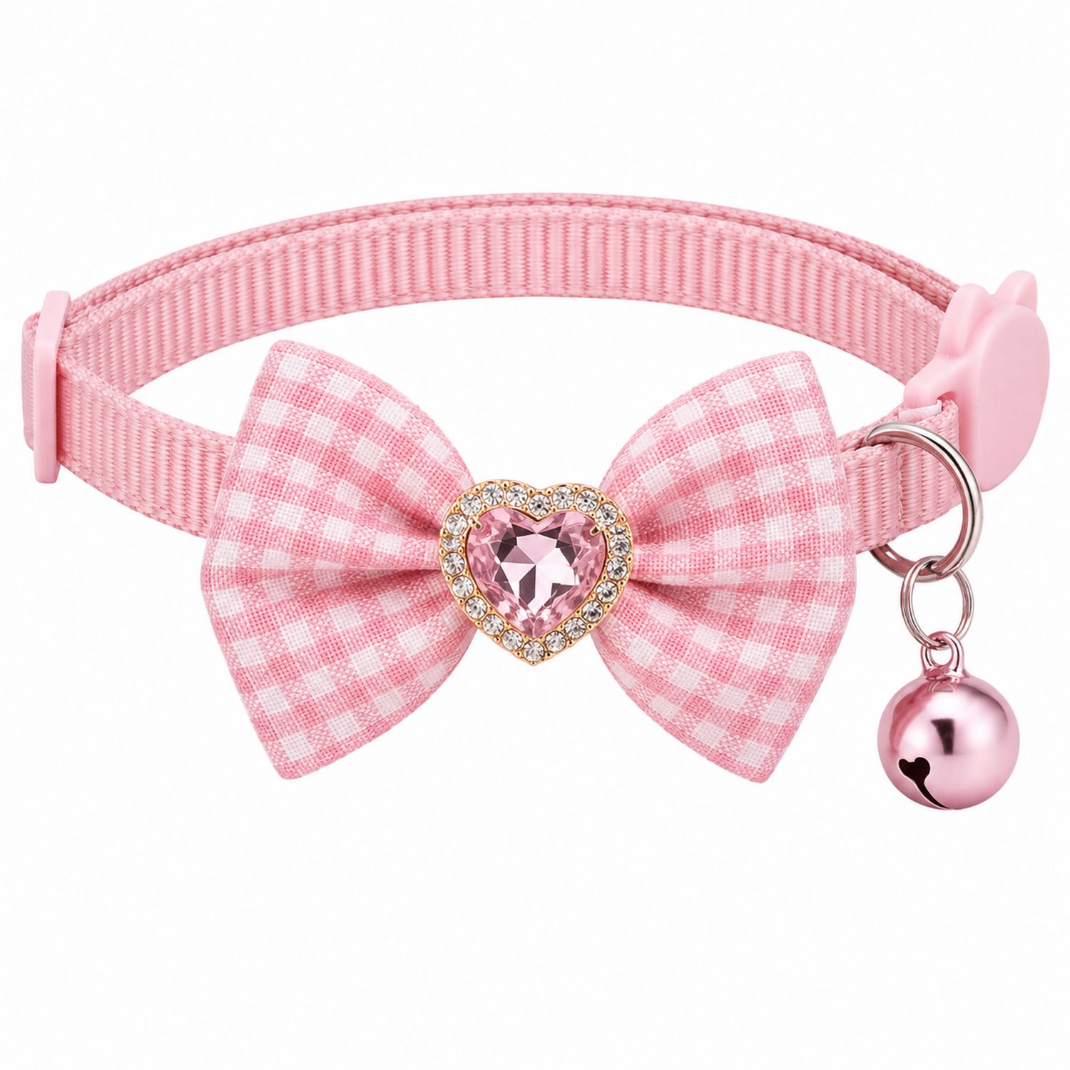 Collare Rosa con Fiocco, Cuore e Campanella per Gatti