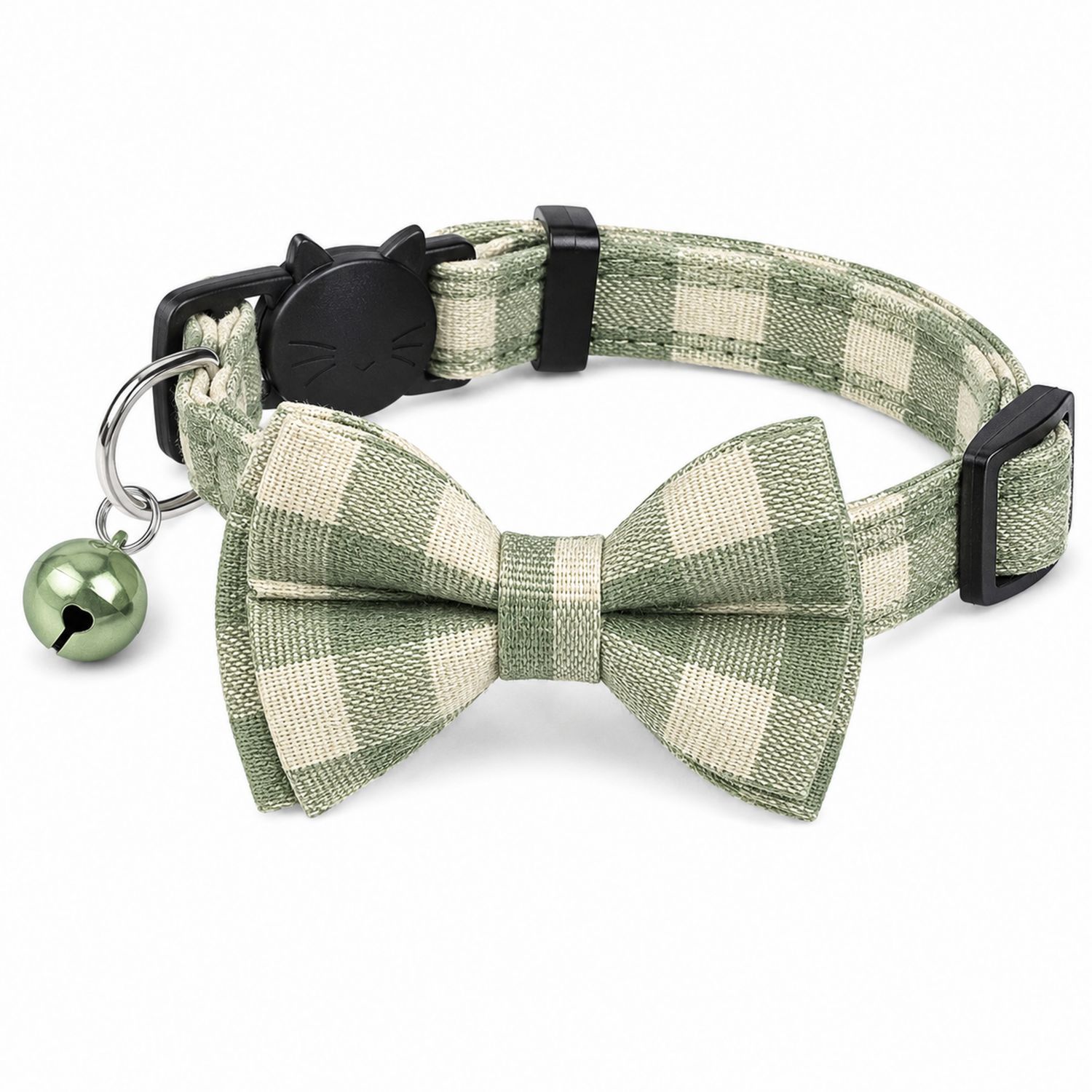 Collare Verde a Scacchi per Gatti con Fiocco e Campanella