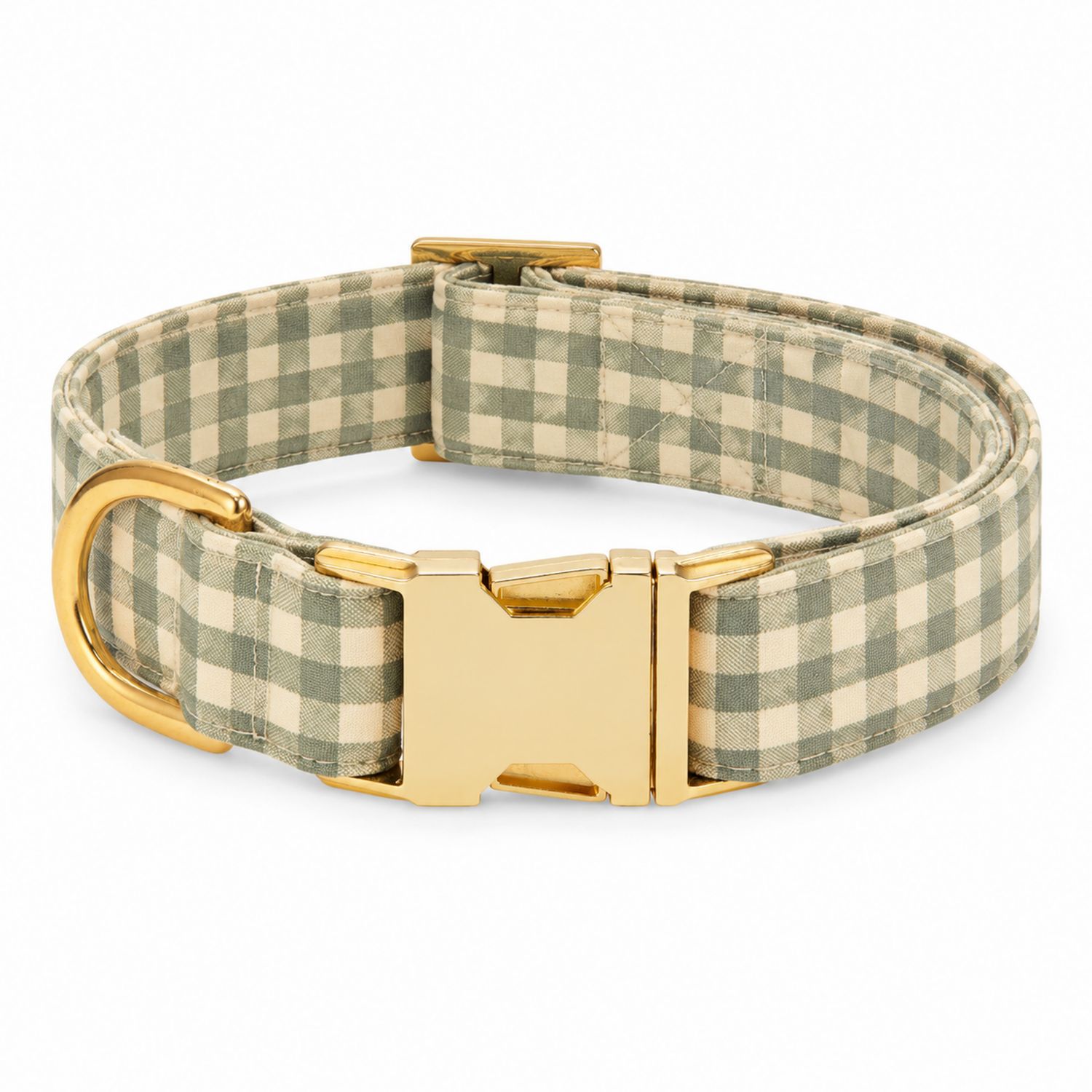 Collare per Cani Quadri Beige e Verde con Fibbia Dorata