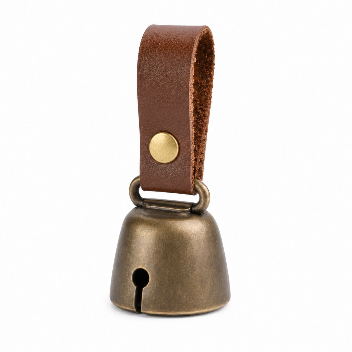Campanella Vintage Bronzo con Cinturino in Pelle Marrone