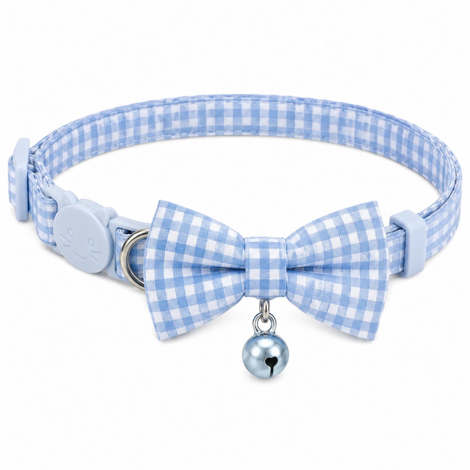 Collare per Gatti con Fiocco e Campanello Regolabile Blu Quadretti