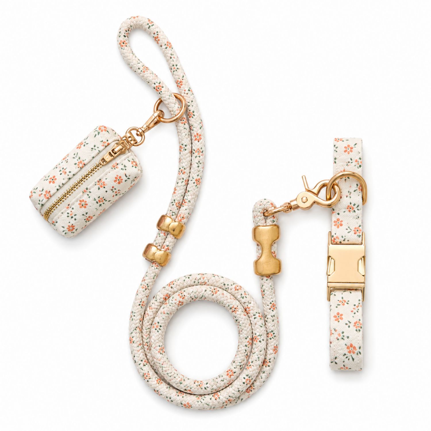 Set Collare e Guinzaglio Floreale Bianco e Arancione per Cani