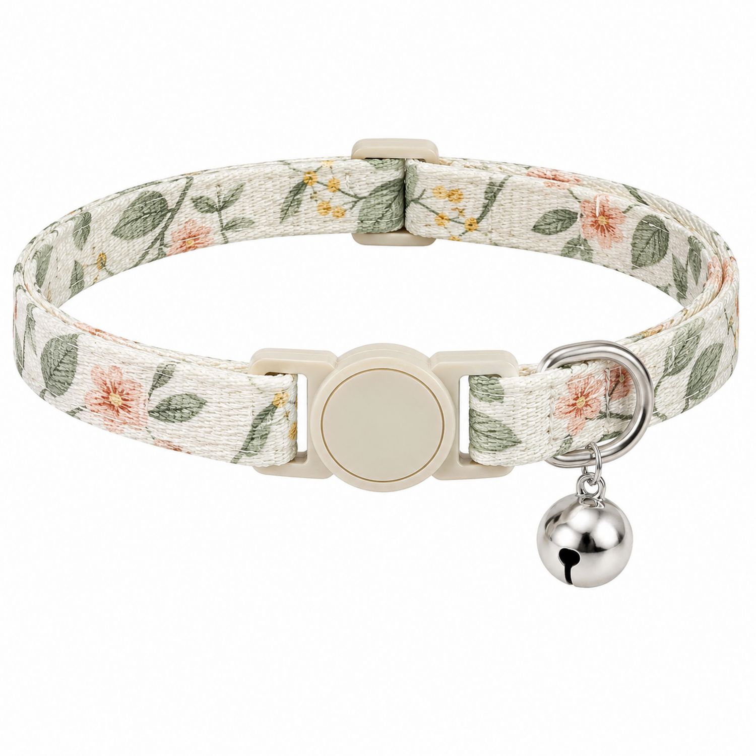 Collare Floreale per Gatti con Campanella Bianco, Verde e Rosa