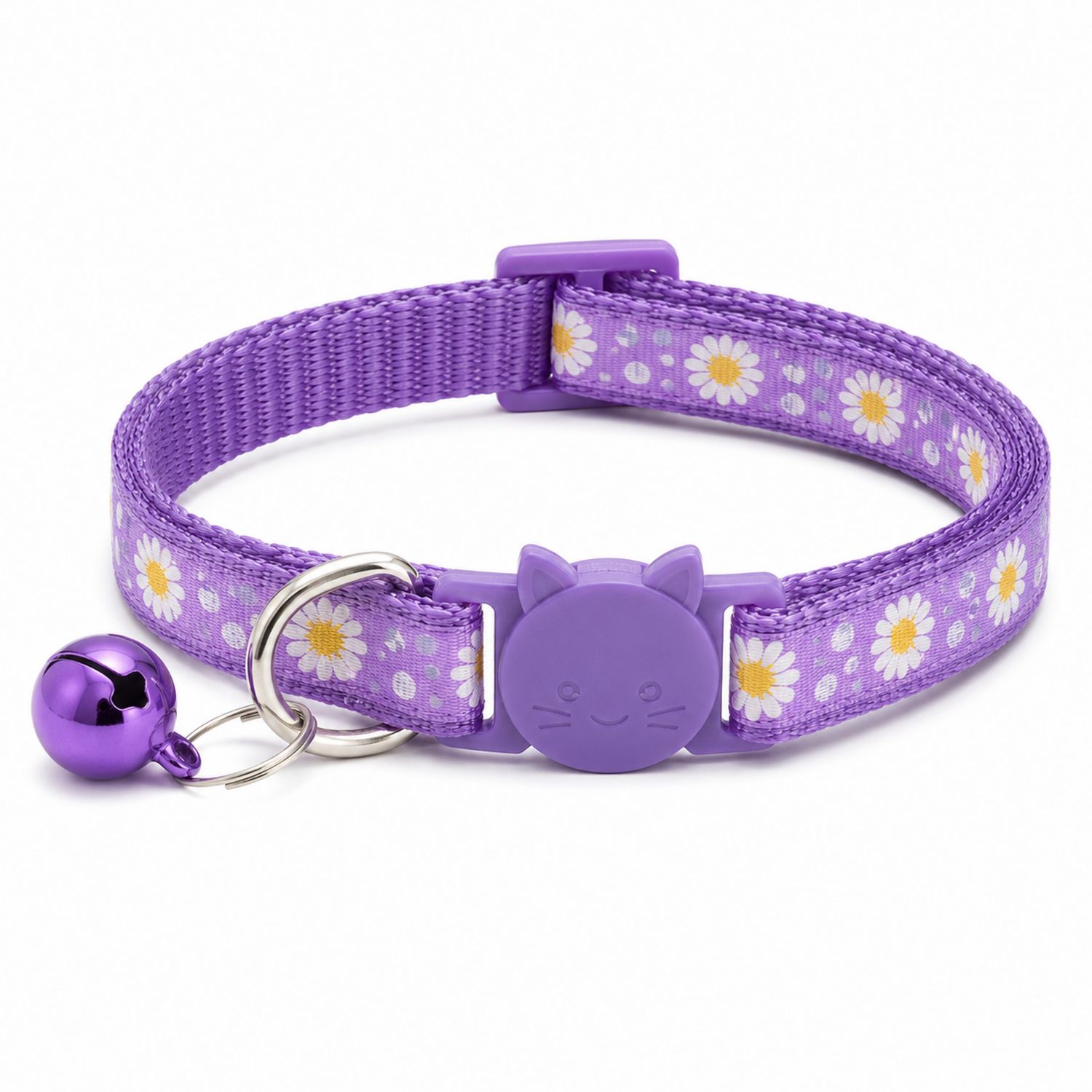 Collare per Gatti Viola con Margherite e Campanellino