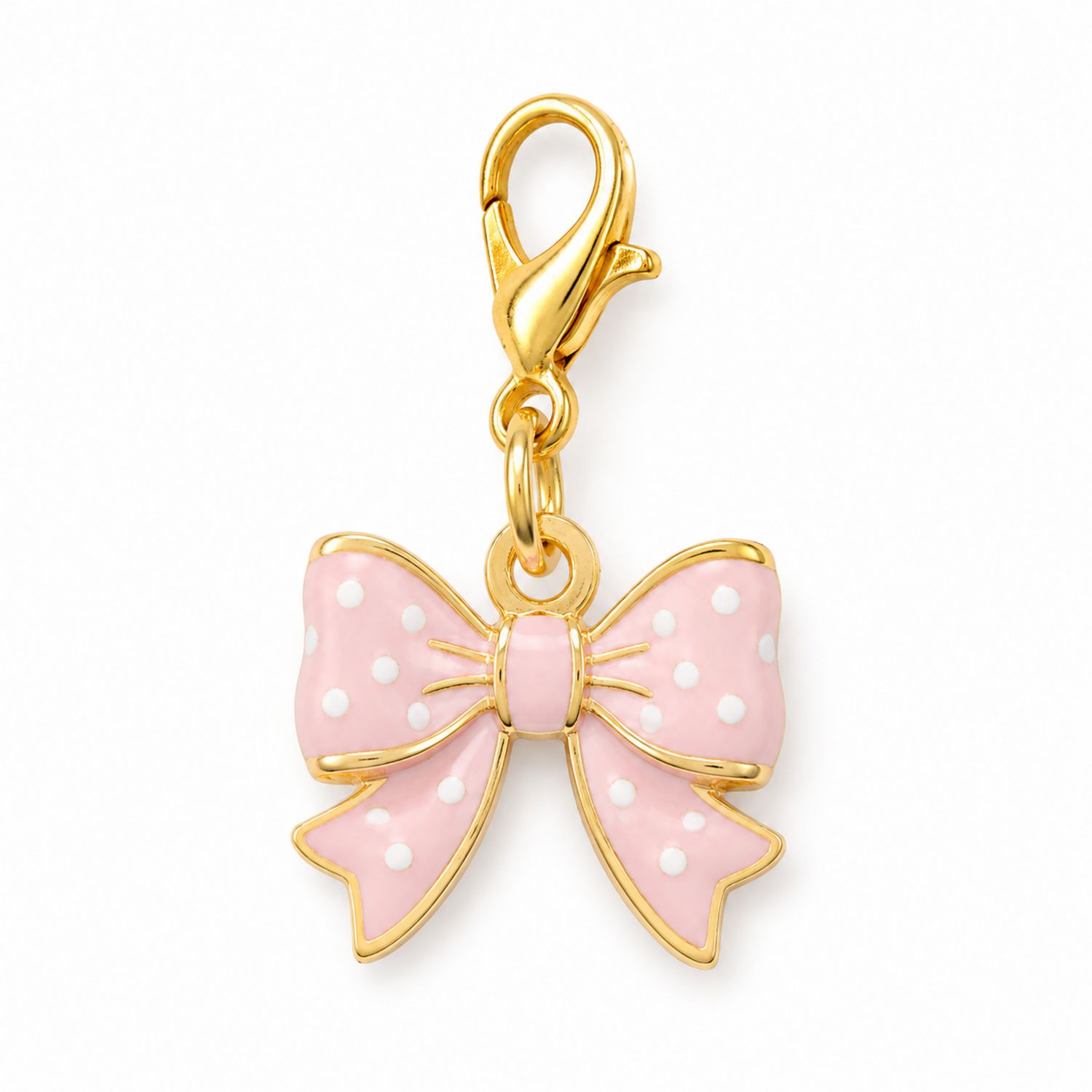 Ciondolo Fiocco Rosa con Pois Bianchi per Collare Animale Domestico