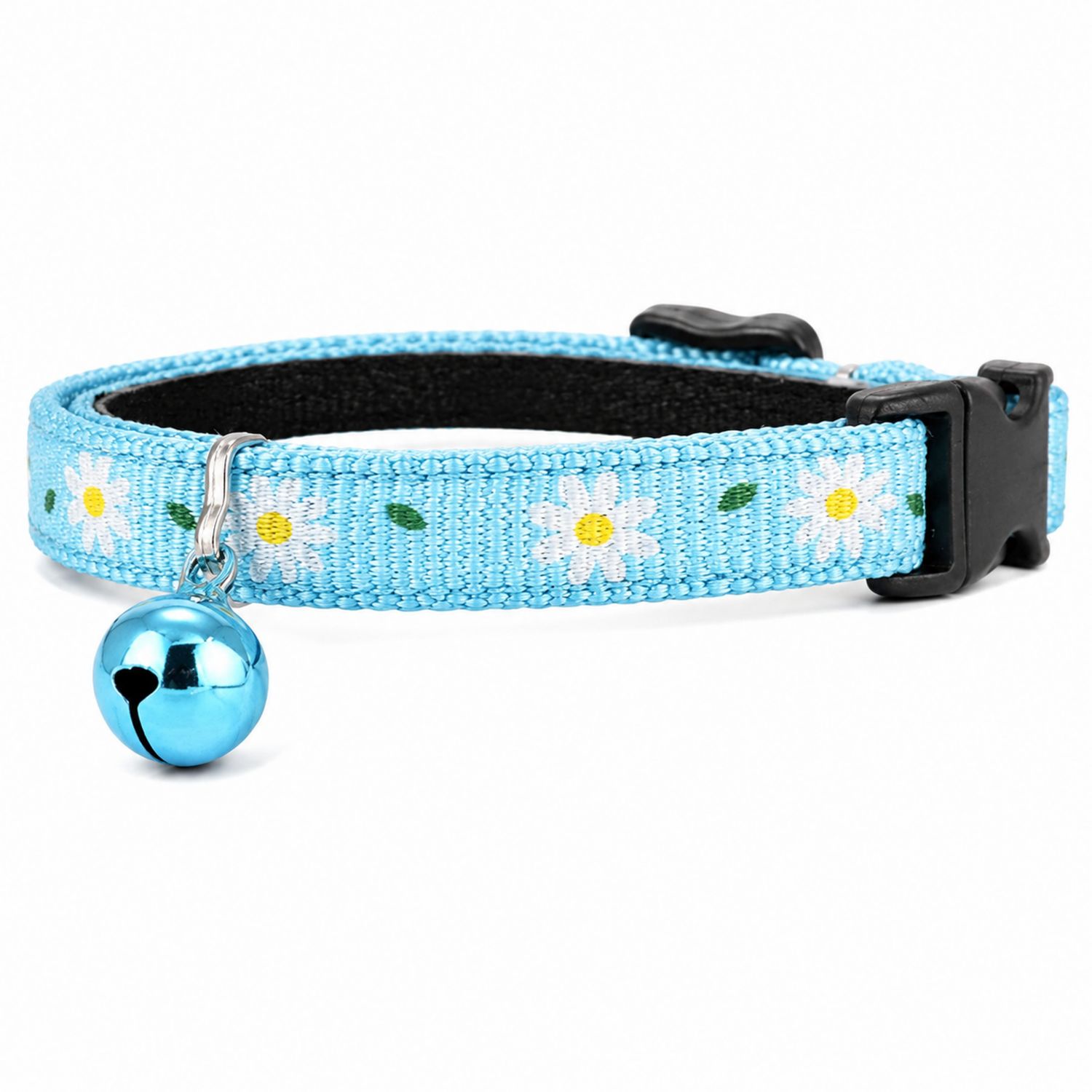 Collare Regolabile con Campanella e Motivo Floreale Blu per Gatti