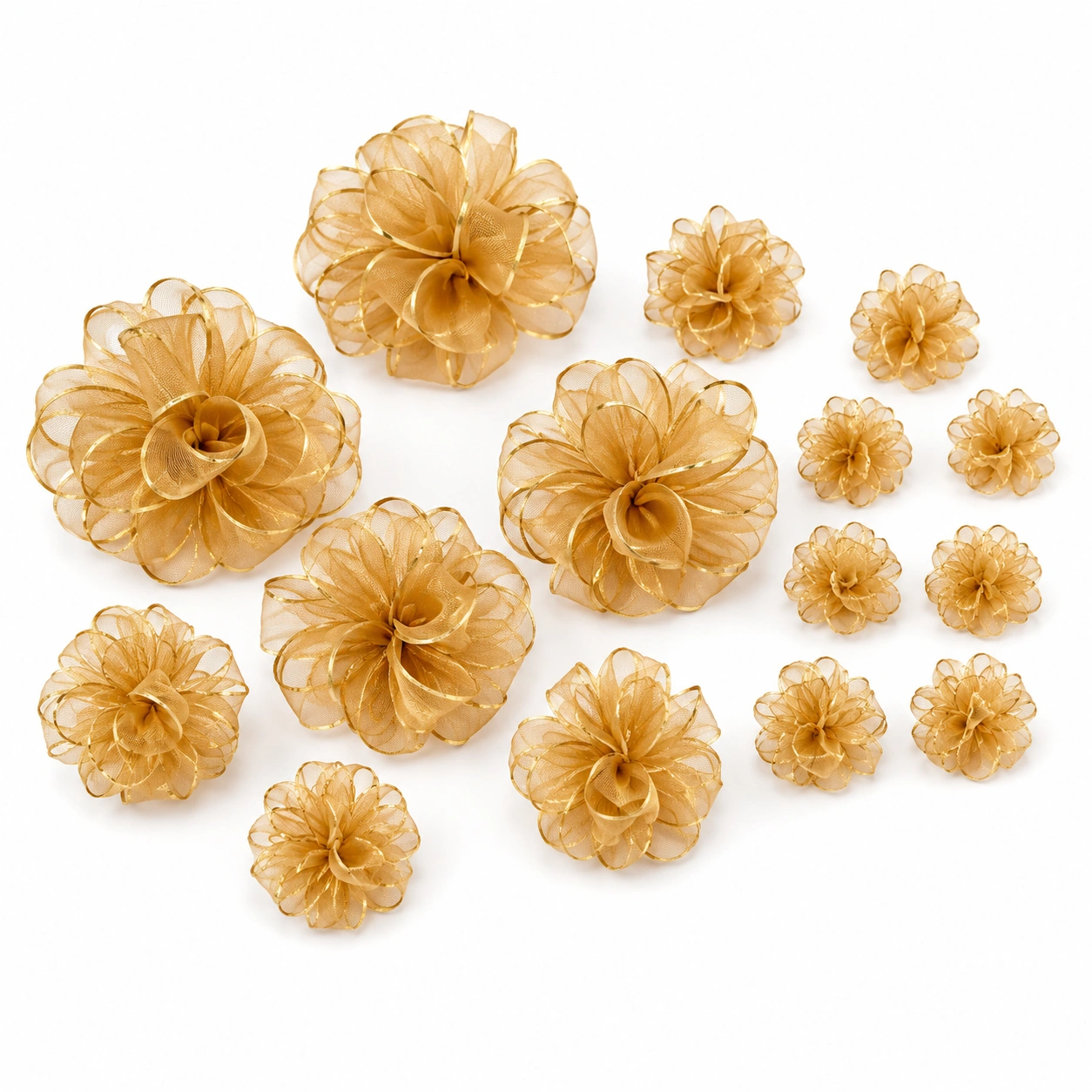 Dekorative Organza Blueten Gold Set-solvanihome