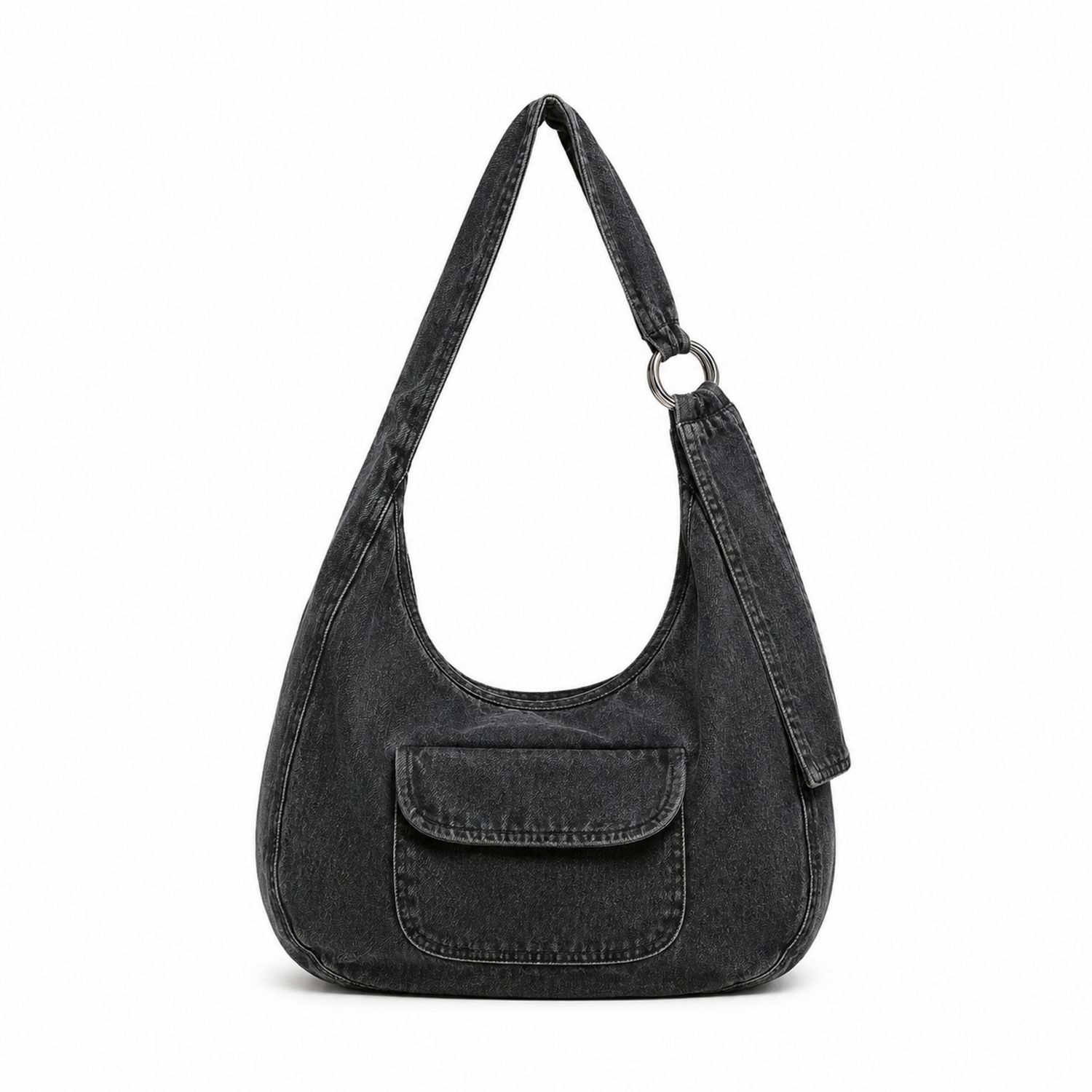 Dunkelgraue Jeans-Schultertasche für Damen
