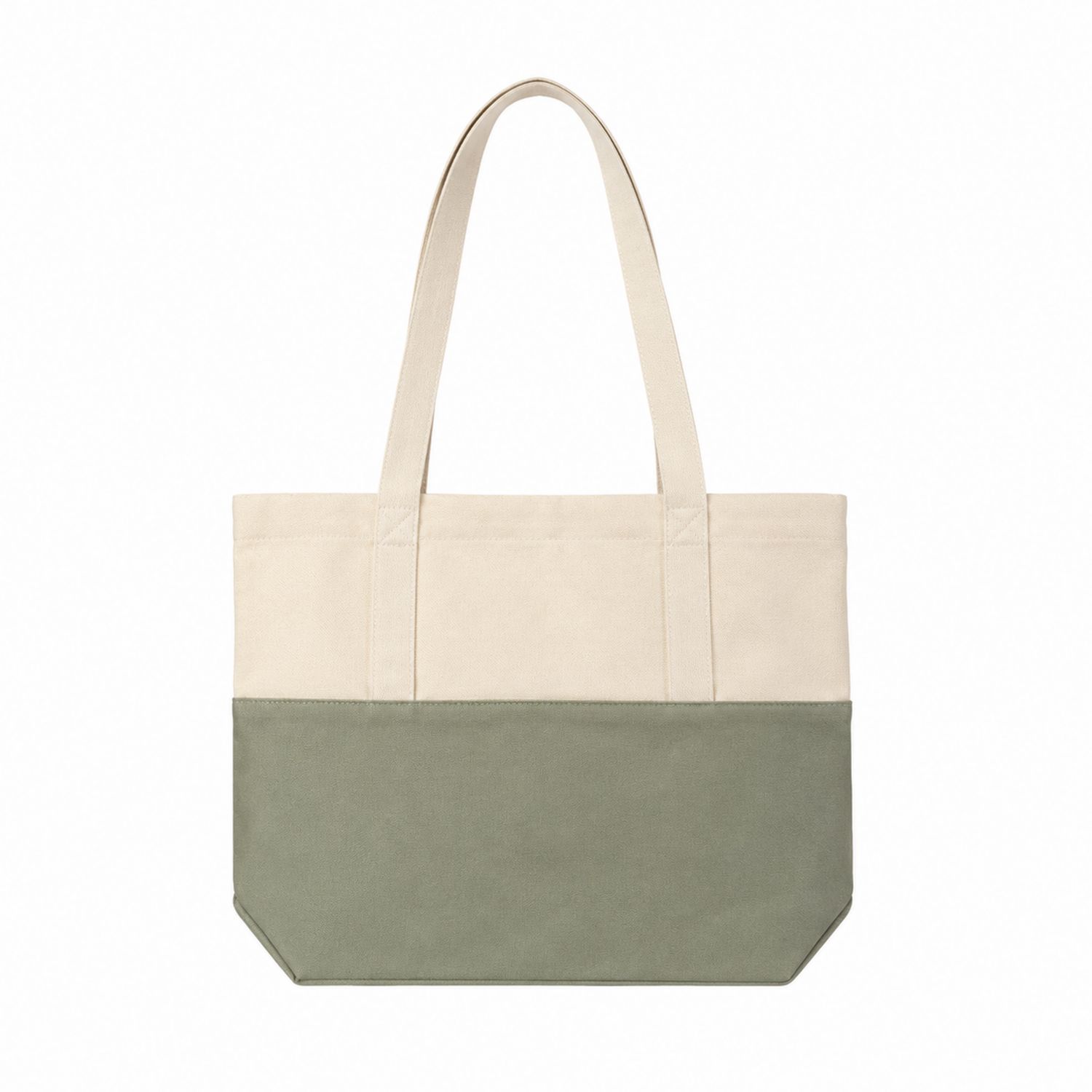 Zweifarbige Baumwoll-Canvas Tote Tasche Beige/Olive - Große Kapazität